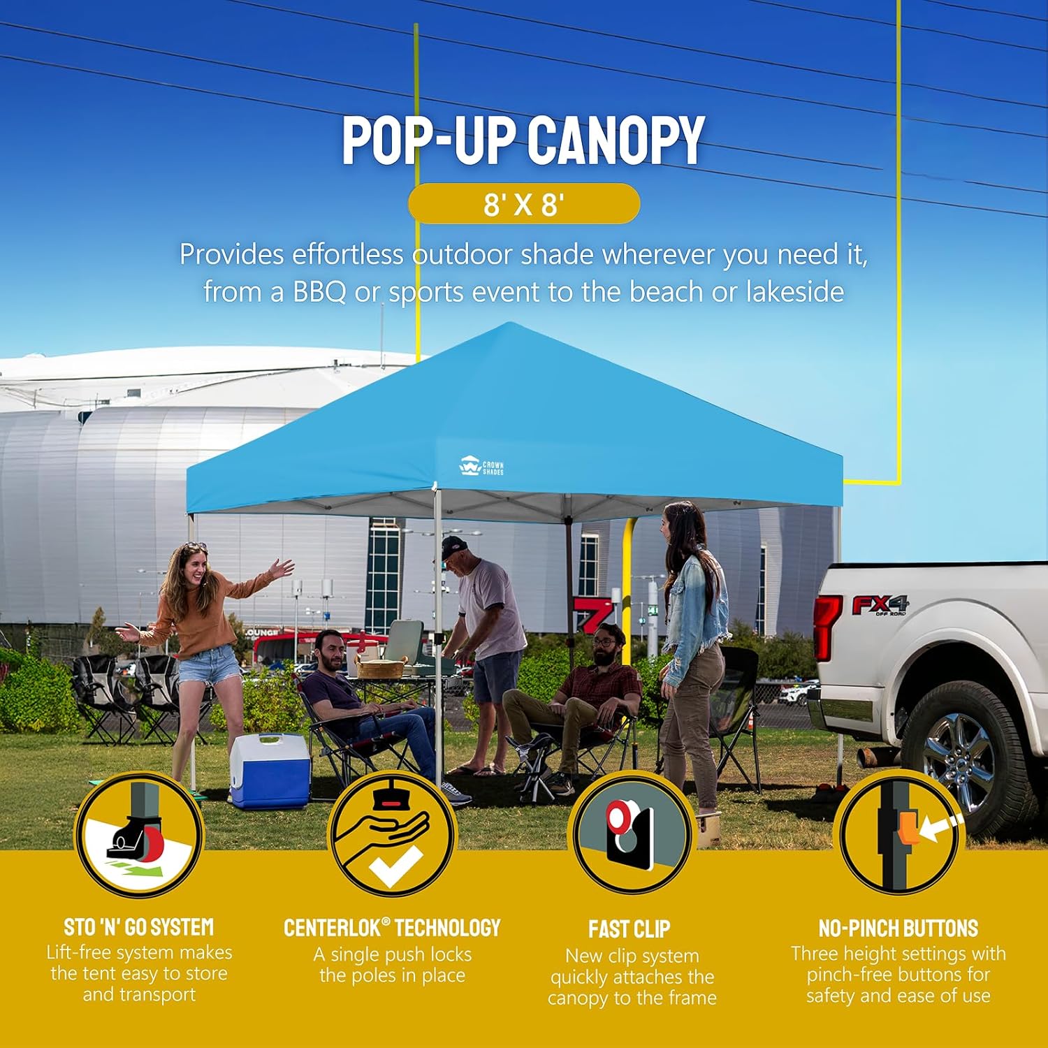 10x10 Pop-Up Awning - One-Click Installation Beach Tent - Outdoor Sunshade Silver Coated Top, 3 Heights and 4 Sand Pockets wourant