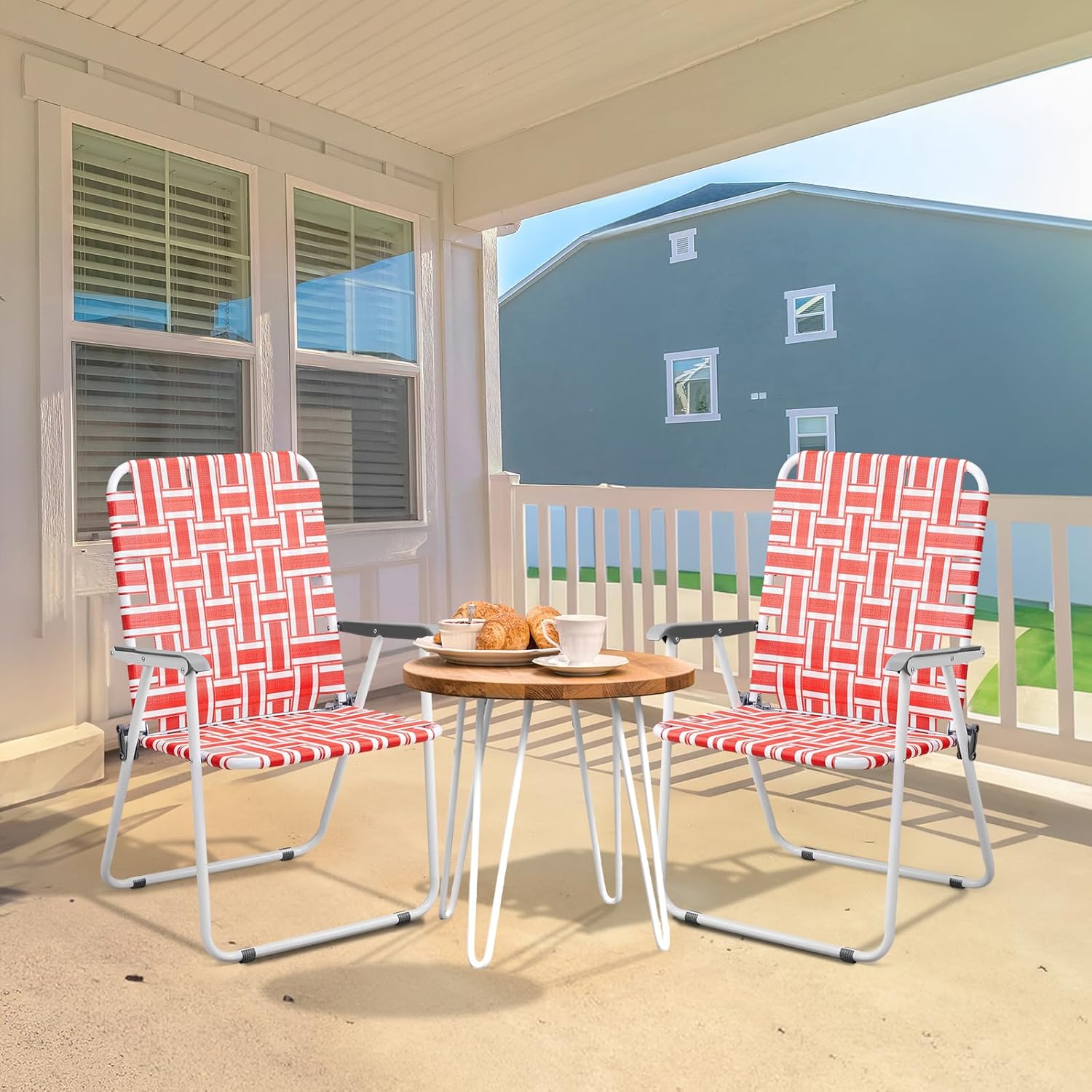 VINGLI Patio Lawn Webbed Folding Chairs Set of 2, Outdoor Beach Portable Lawn Chair Camping Chair Beach Chair wourant