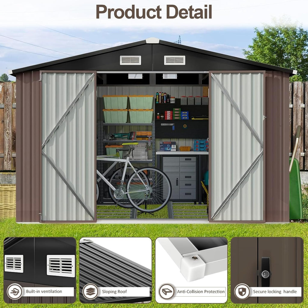 Aoxun 6.2x4 FT Shed Outdoor Storage Shed Metal Garden Shed Slooping Roof Tool Shed Bike Shed wourant
