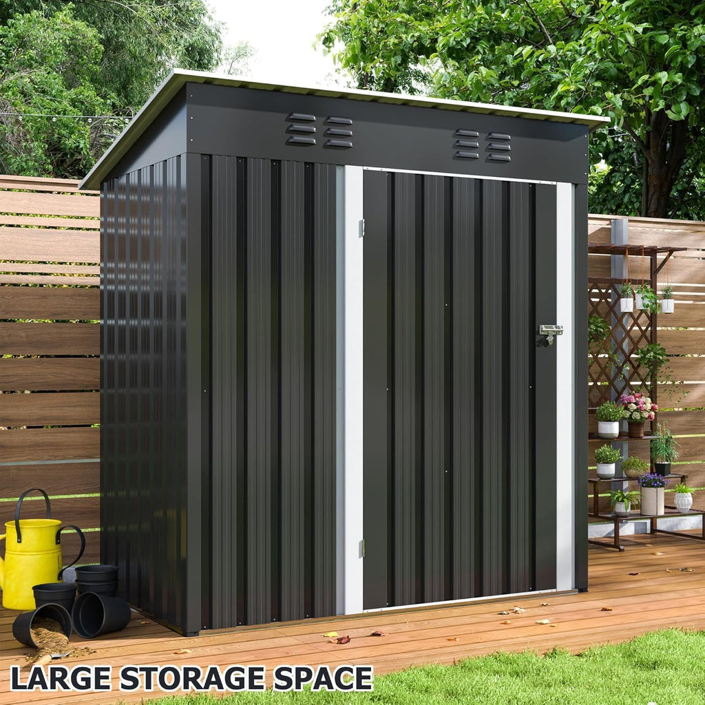 Polar Aurora 8 x 12 FT Outdoor Storage Shed, Metal Garden Shed with Updated Frame Structure, Tool Sheds for Backyard Garden Patio Lawn Black wourant