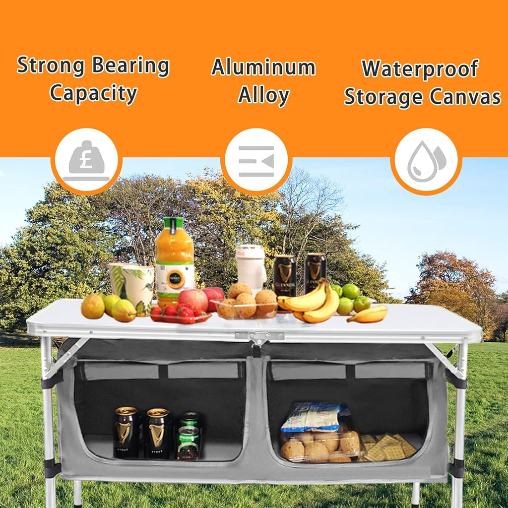 Outdoor Folding Table Aluminum Lightweight Height Adjustable with Storage Organizer for BBQ, Party, Camping wourant