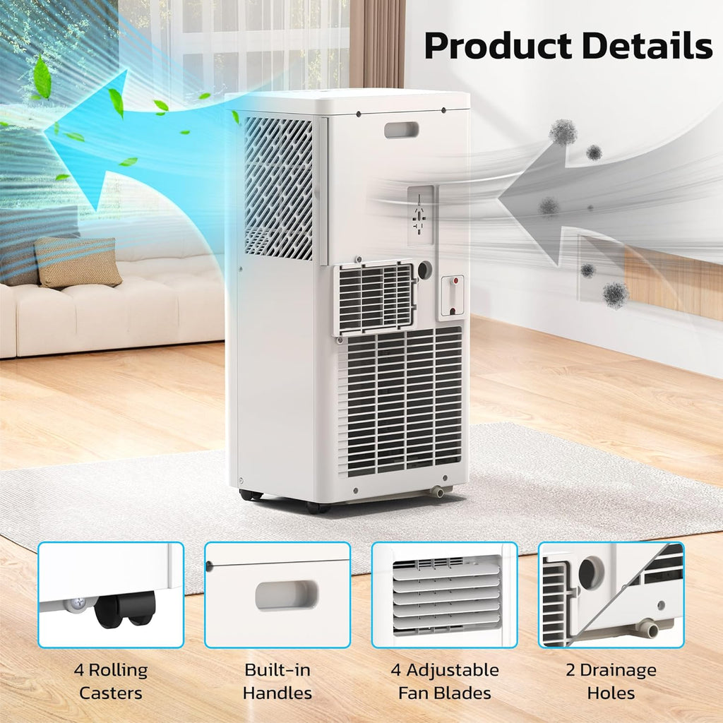 ZAFRO 8,000 BTU Portable Air Conditioners, 4 Modes Portable AC Unit with Fast Cooling/Energy Efficient/Remote/24Hrs Timer for Bedroom/Dorms/Indoor Rooms, White wourant