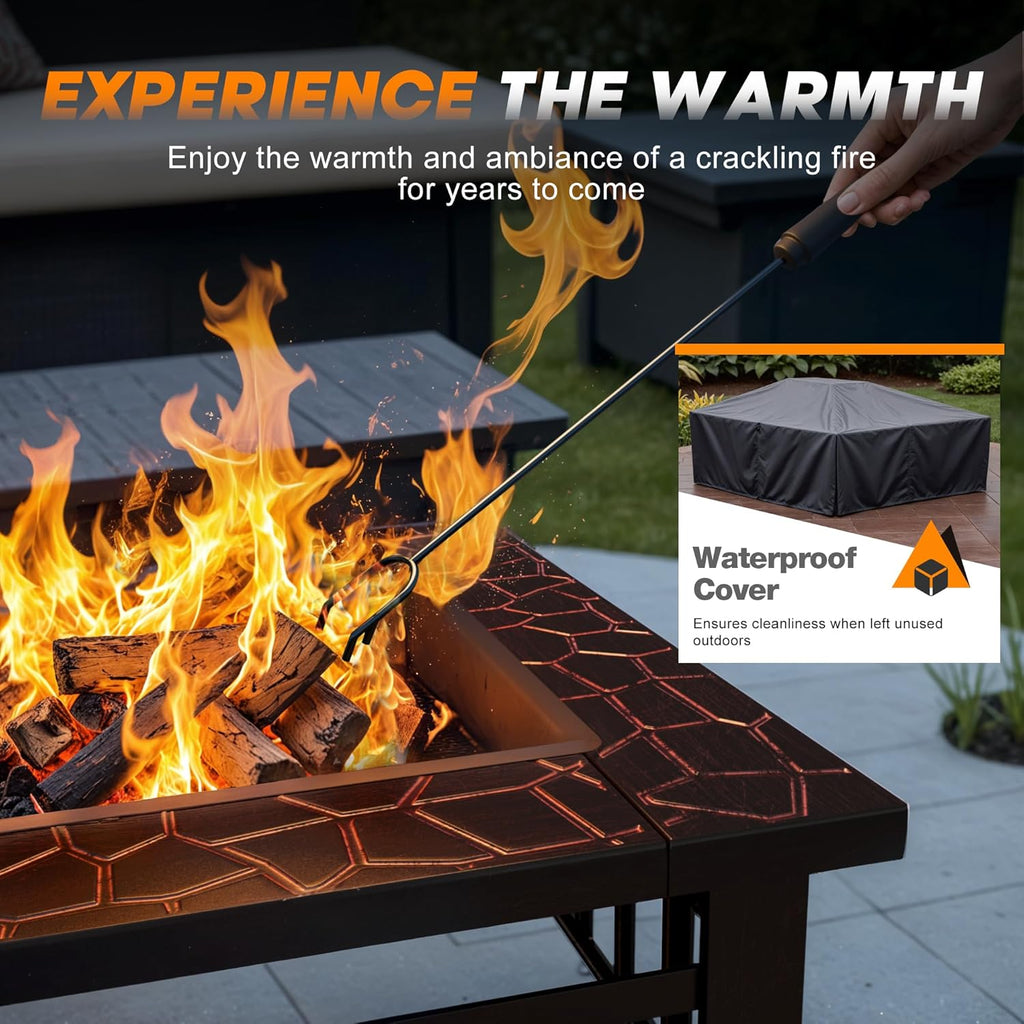 Devoko Outdoor Fire Pit, 32 Inch Firepit Table Metal Outdoor Fireplaces with Waterproof Cover for Outside Patio Camping wourant