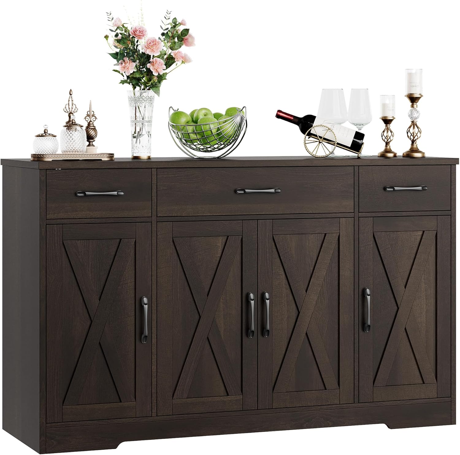 Sideboard with drawers, large 55-inch sideboard, sideboard storage with shelves and doors, modern farmhouse coffee bar wood kitchen dining table wourant