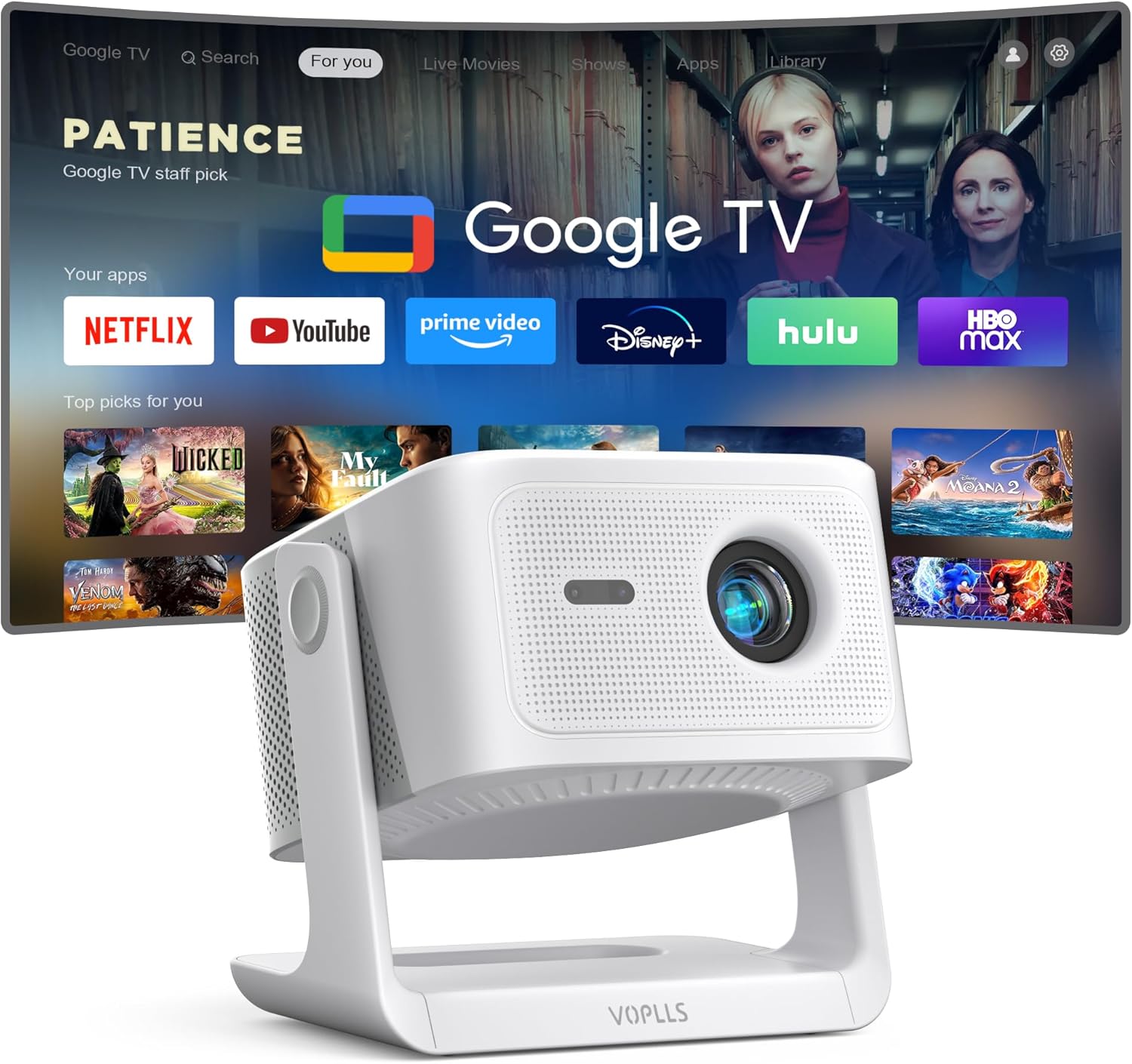 Official Licensed Google TV 4K Smart Projector with WiFi and Bluetooth, VOPLLS Outdoor wourant