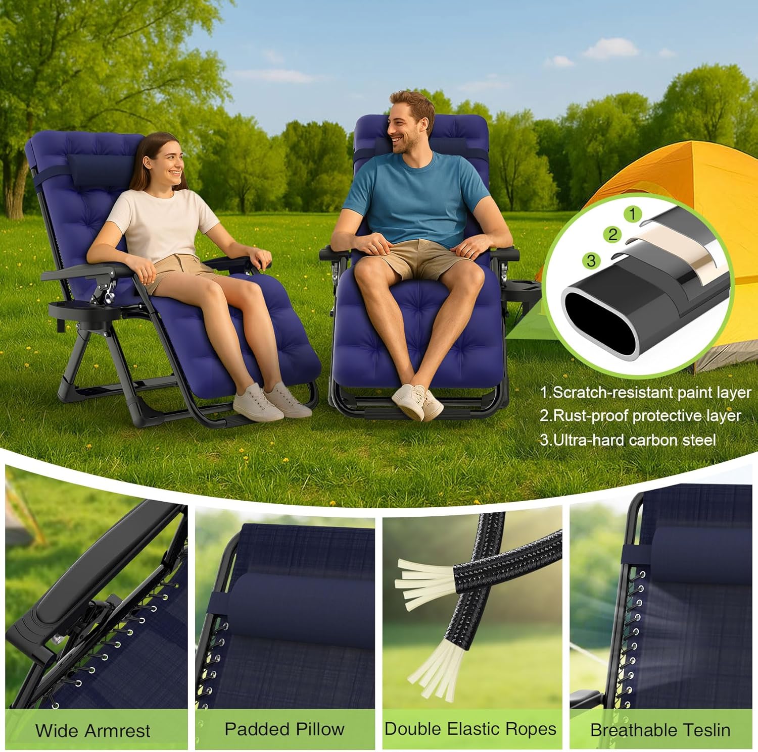Indoor and outdoor patio chair folding lounge chair zero gravity chair with removable cushion camping lounge chair wourant