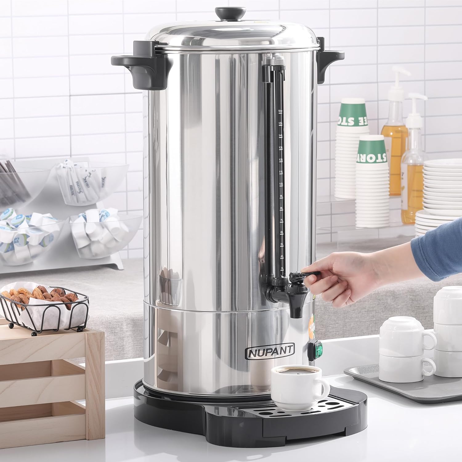 Commercial Coffee Urn 100 Cup 15L 304 Stainless Steel Large Coffee Maker wourant