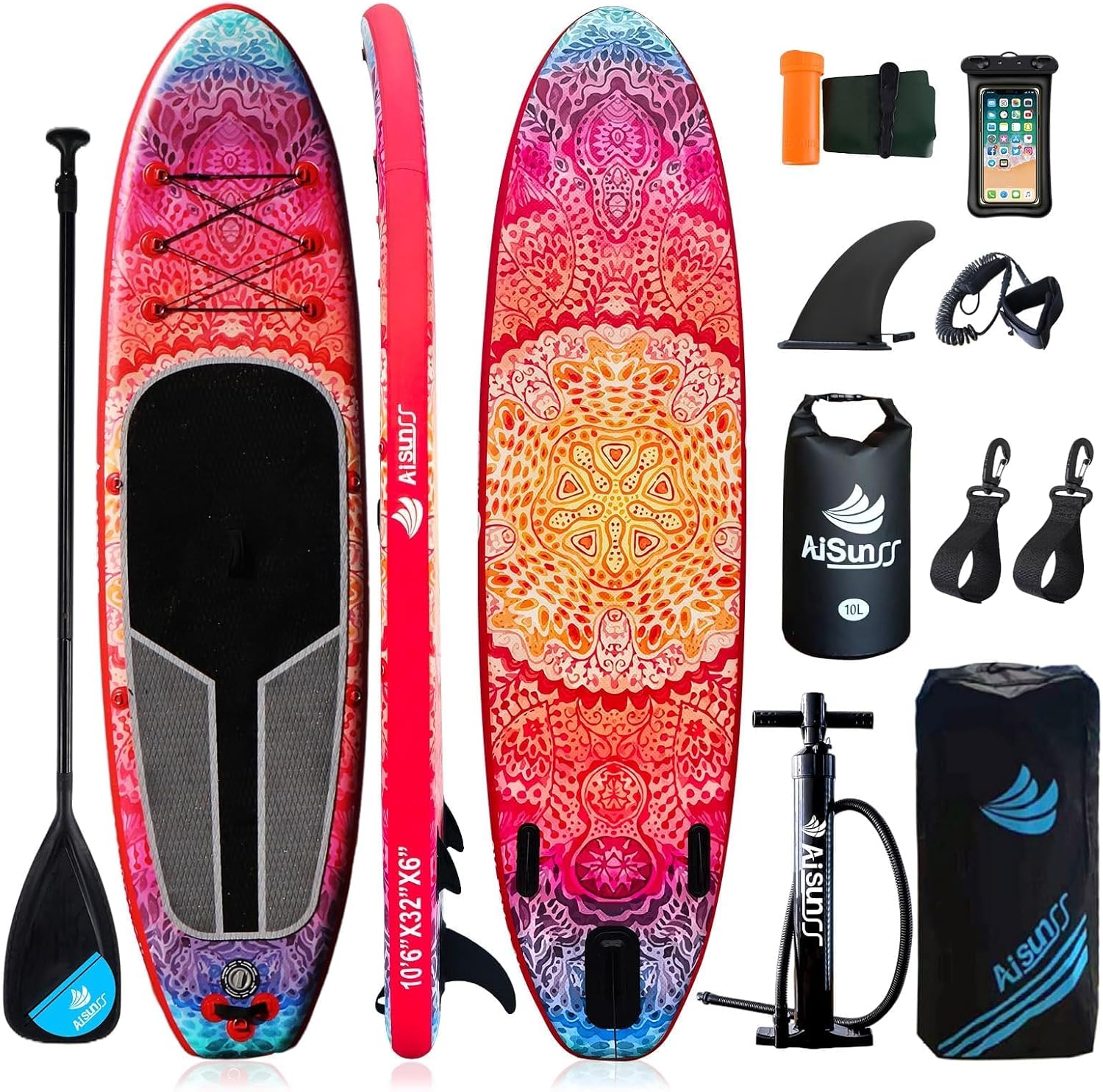 Inflatable wide SUP board with SUP carrying bag, hand pump, 10L waterproof bag and adjustable paddle wourant