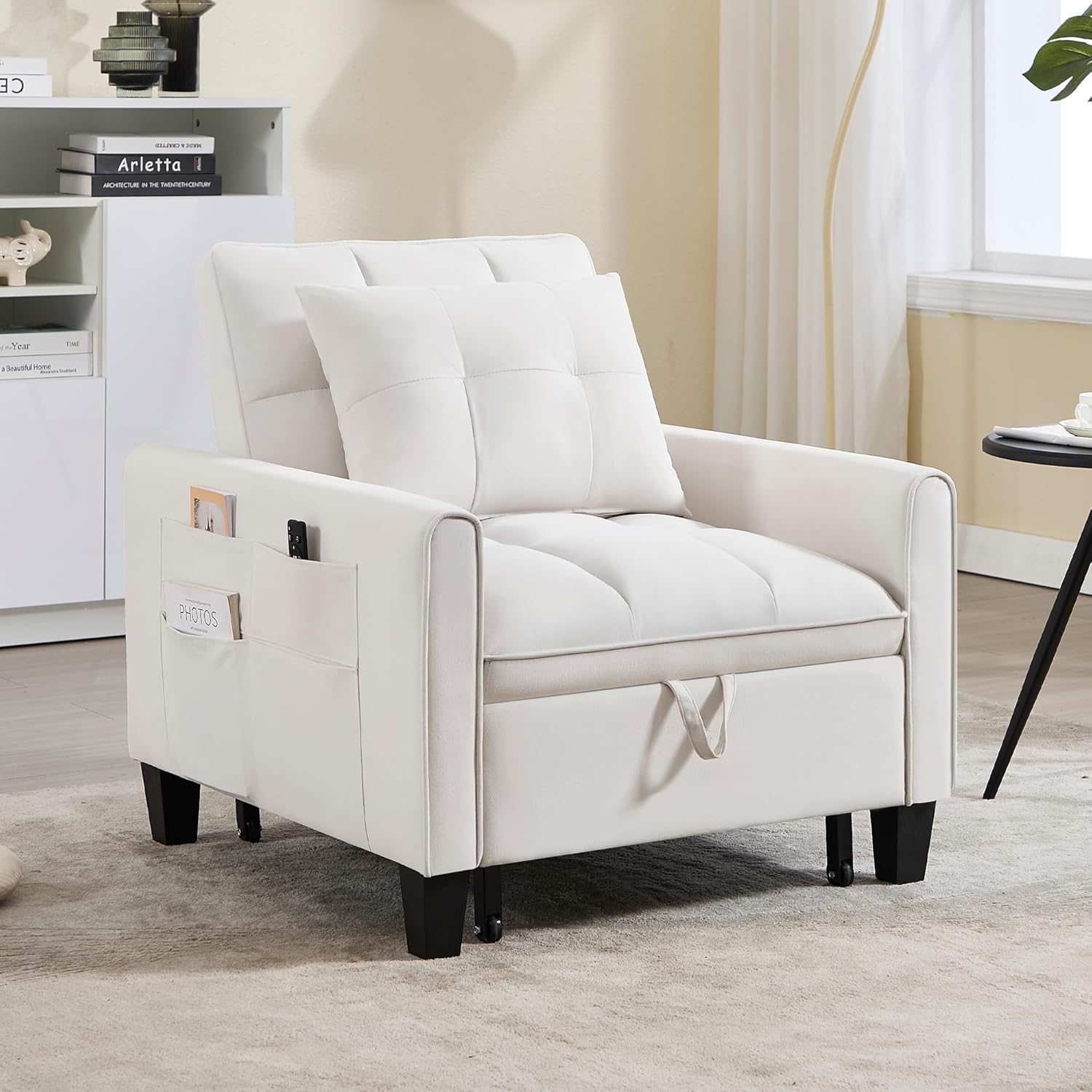 Convertible Sleeper Chair, 3 in 1 Sleeper Chair Bed Pull Out Sofa Bed Chairs, Velvet Single Sofa with Adjustable Backrest wourant