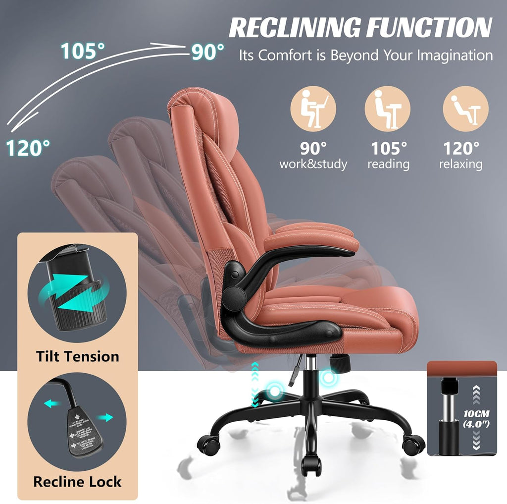 Office Chair Large High-Foot Computer Desk Chair, Breathable Leather Chair Lumbar Support Rotating Computer Chair wourant