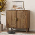 Smuxee Walnut Sideboard Cabinet Freestanding Buffet Cabinet Line Groove Design Wood Storage Cabinet wourant