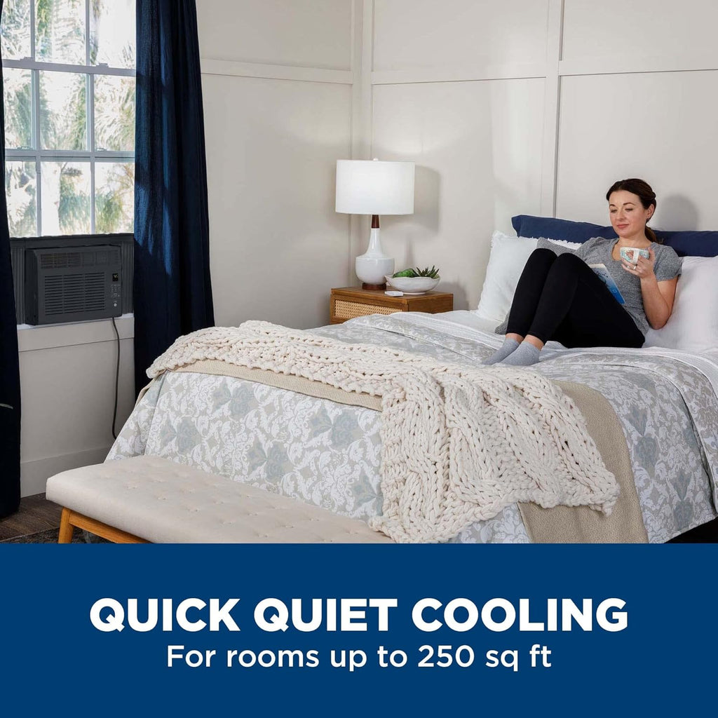 GE Window Air Conditioner Unit, 6,000 BTU for Small Rooms up to 250 sq ft. with Adjustable Fan and Cooling Settings, Perfect for Small Bedroom or Living Room, Easy Install Kit Included, White wourant