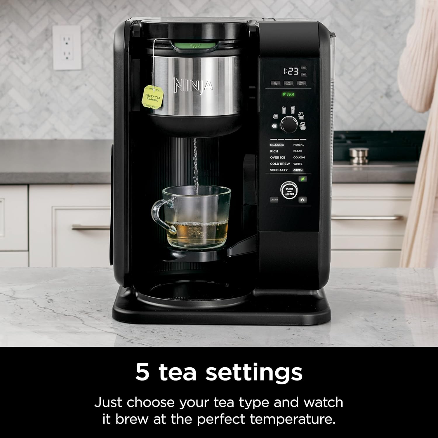 Ninja Hot and Cold Brewed System, Tea & Coffee Maker, with Auto-iQ, 6 Sizes, 5 Styles, 5 Tea Settings, 50 oz Thermal Carafe, Frother, Coffee & Tea Baskets, Dishwasher Safe Parts, Black, CP307 wourant
