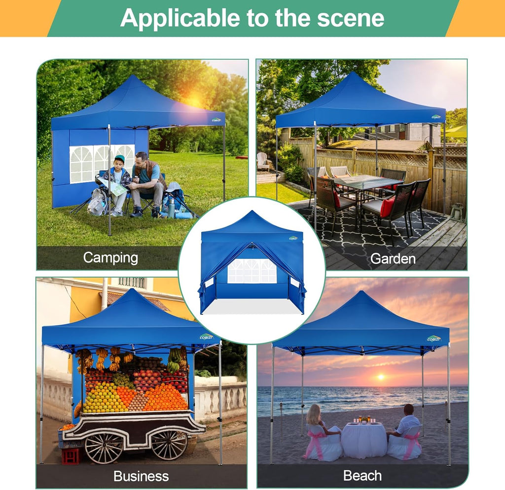 COBIZI 10x20 Heavy Duty Pop up Canopy Tent with 6 sidewalls Easy Up Commercial Outdoor Canopy Wedding Party Tents for Parties All Season Wind & Waterproof Gazebo with Roller Bag,Black(Frame Thickened) wourant