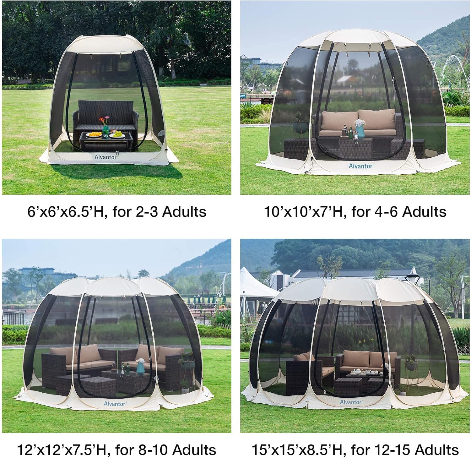 Alvantor Screen House Gazebo, 6-10-15 Person Pop Up Igloo Screened Canopy Tent with Mosquito Netting Sides, Instant UV Resistant Sun Shelter for Garden, Patio, Backyard wourant