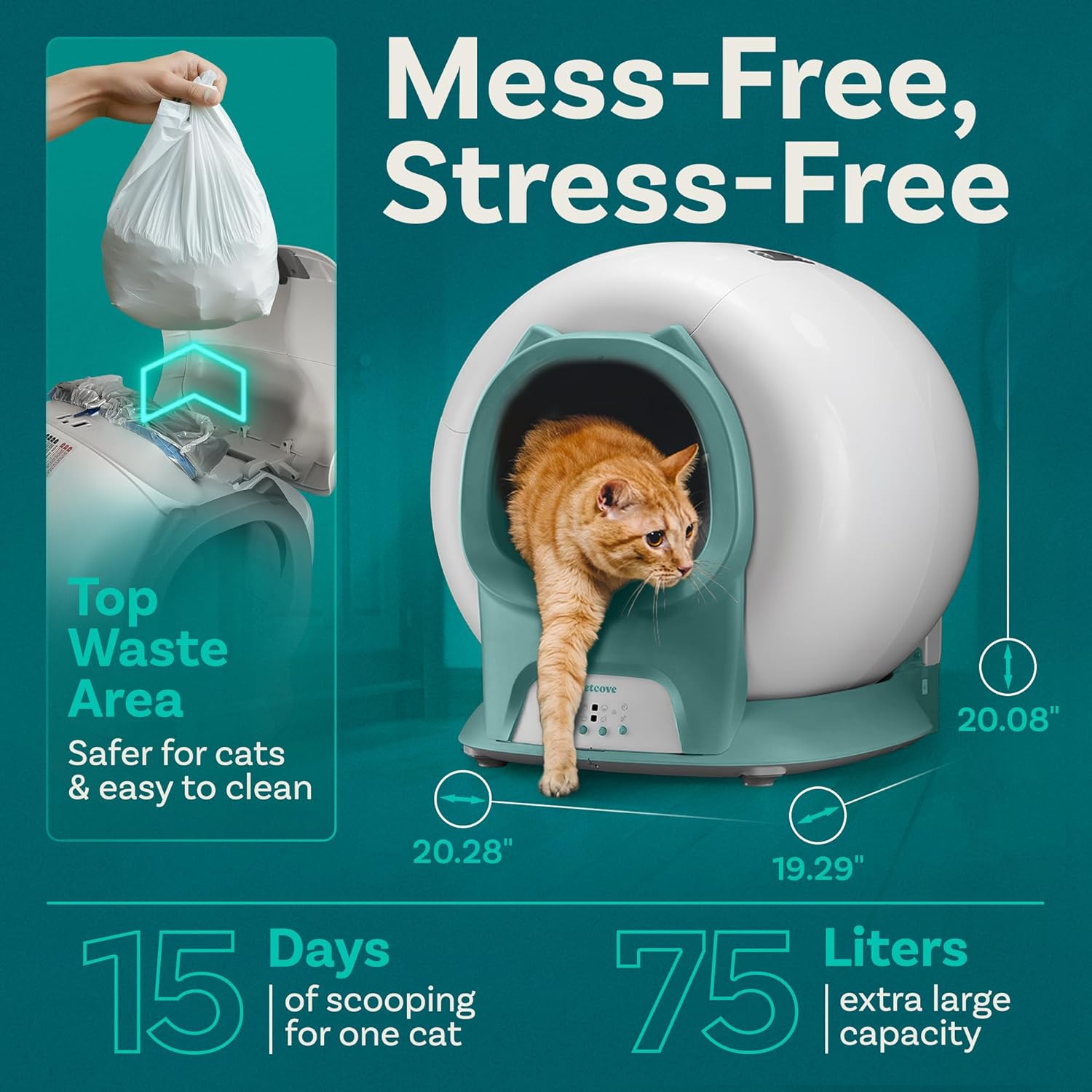 Self Cleaning Litter Box with Auto Safety Sensors for Multiple Cats - Automatic Cat Litter Box Self-Cleaning - Covered Odor Removal with APP Control - Compatible On All WiFi wourant