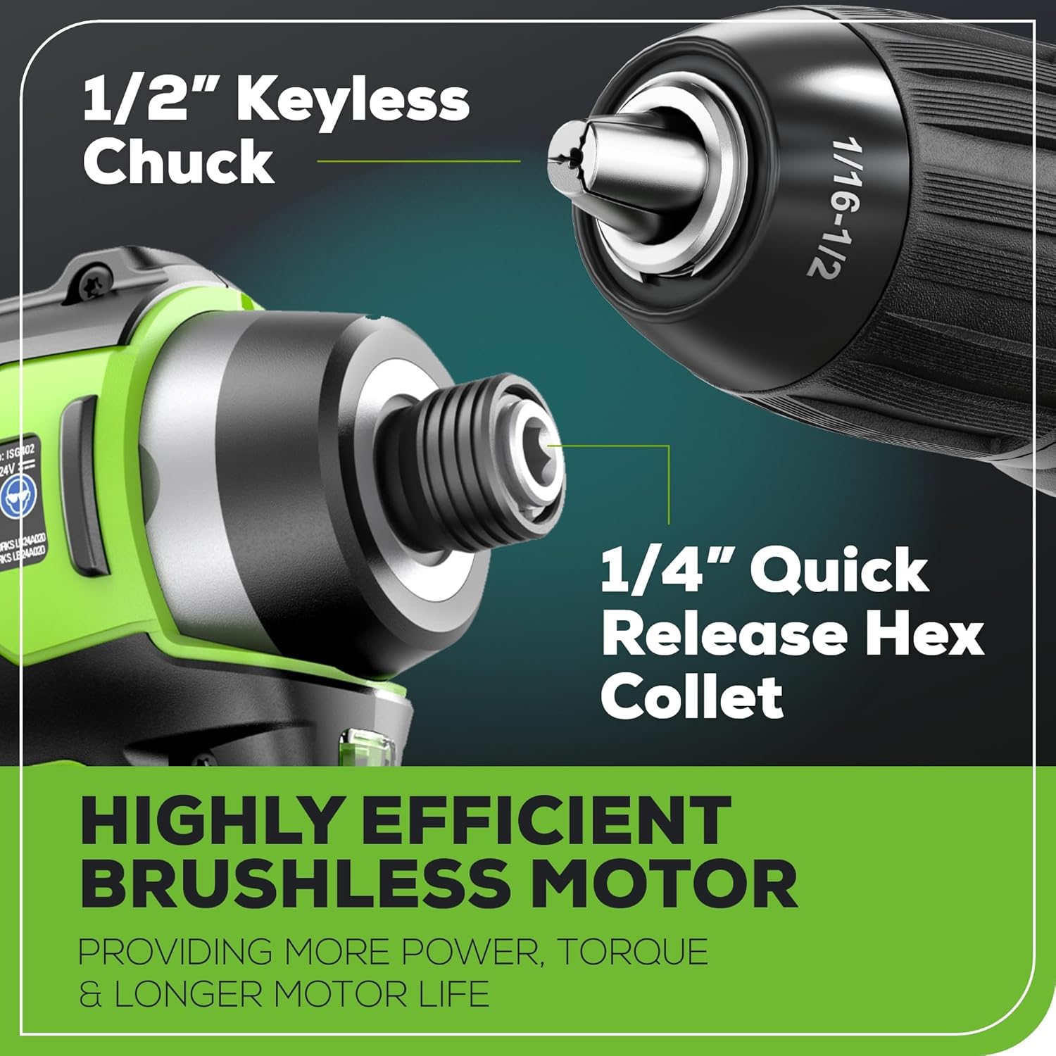 24V Brushless Cordless Drill and Impact Driver,Power Tool Combo Kit Included 1/2”Drill & 1/4”Hex Impact Driver and (2) Batteries, Fast Charger, 2 pcs Drill Bit Set & Bag wourant