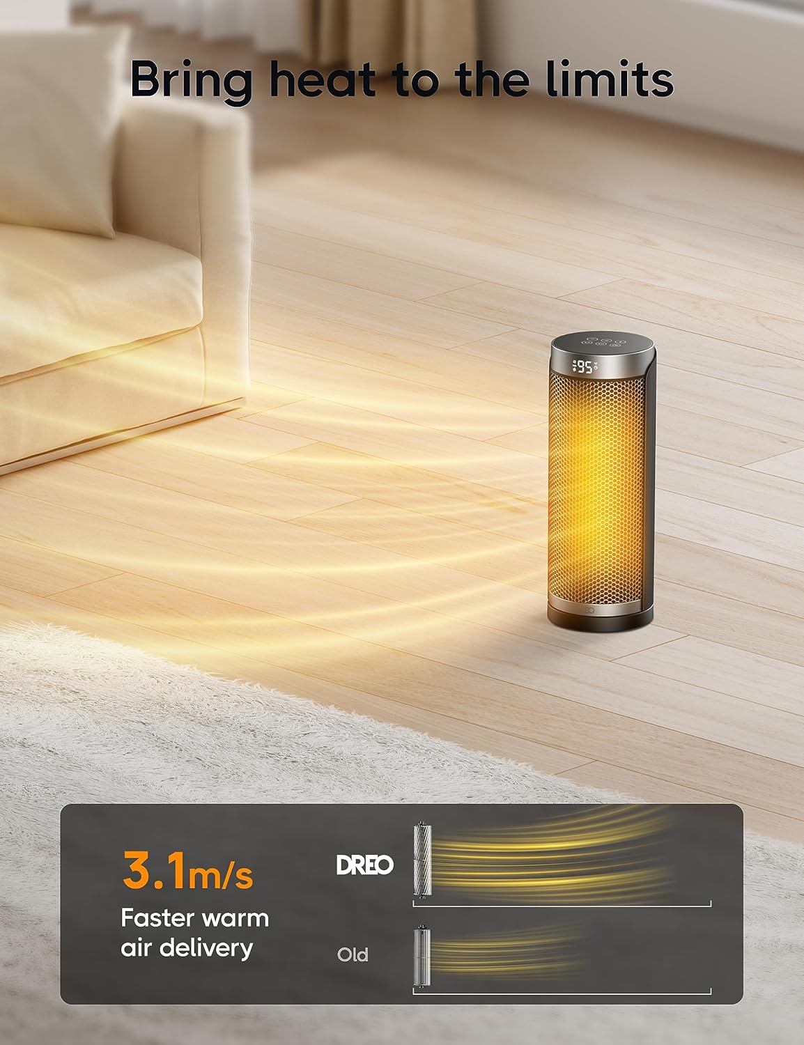 Dreo Space Heater, 1500W Electric Heaters for Indoor Use with Thermostat, 70° Oscillation, 8 Safety Protections, 5 Modes, Remote, 12H Timer, Quiet Portable Heater for Office, Bedroom, Large Room wourant