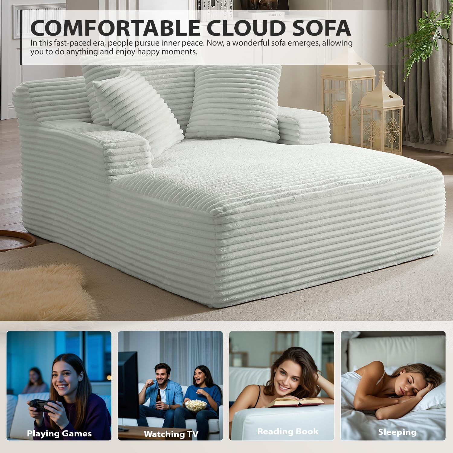 50-inch indoor recliner, oversized corduroy upholstered boneless sofa bed, deep sleeper sofa reading chair, cloud sofa, living room sofa wourant