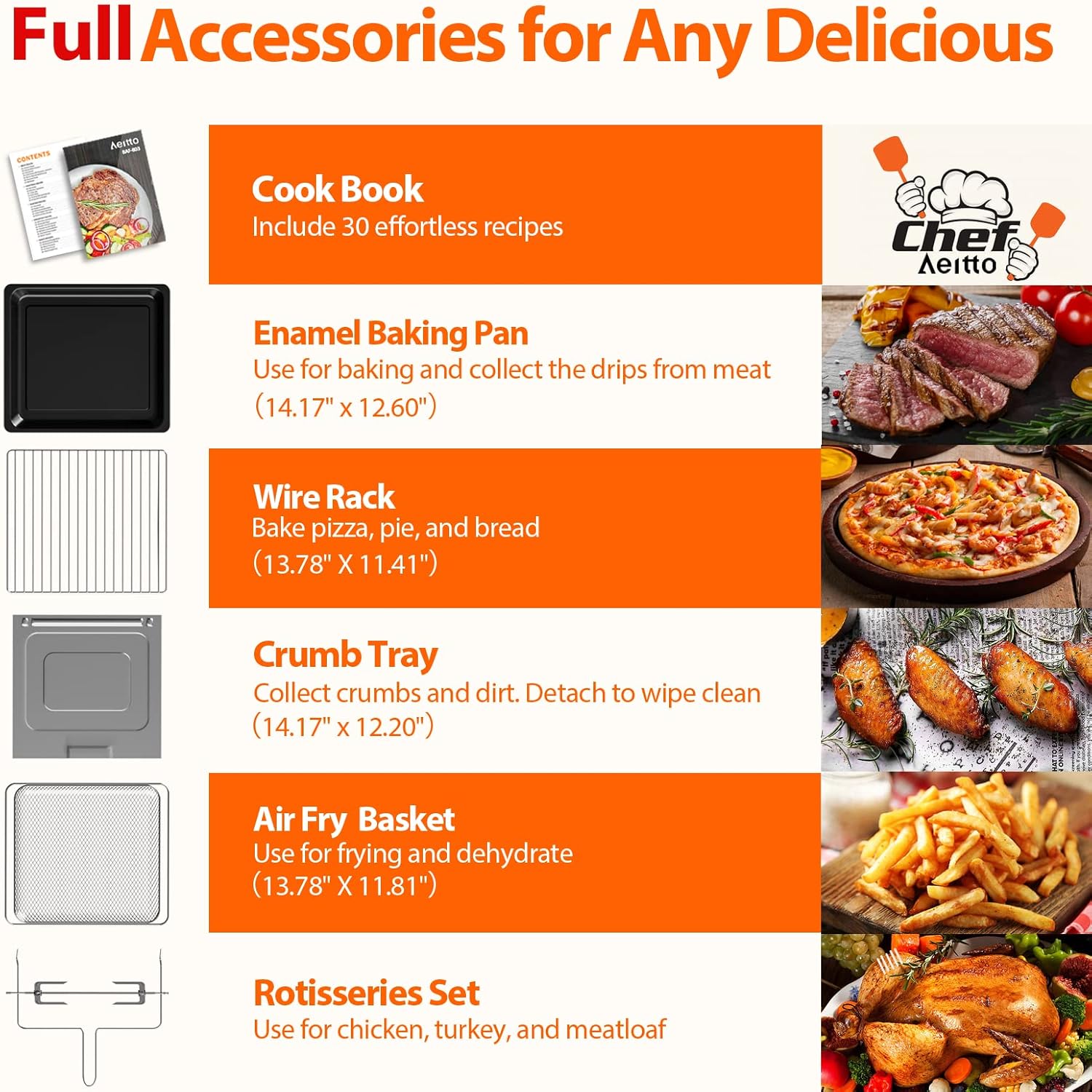 Aeitto® 32-Quart PRO Large Air Fryer Oven| Toaster Oven Combo | with Rotisserie, Dehydrator and Full Accessories | 19-In-1 Digital Airfryer | Fit 13" Pizza, 9pcs Toast, 1800w, Black wourant
