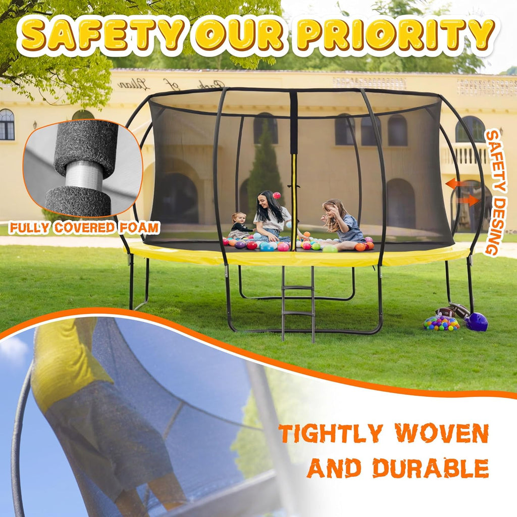 Trampoline 8FT 10FT 12FT 14FT 16FT, Recreational Trampolines with Enclosure Net and Ladder, Outdoor Anti-Rust Trampolines for Kids and Adults, ASTM Approved wourant