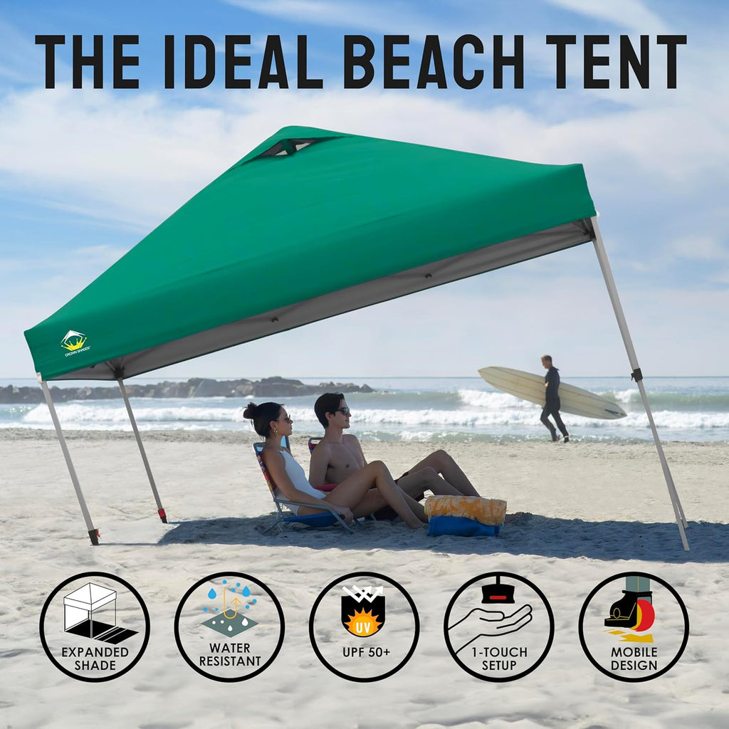 10x10 Pop-Up Awning - One-Click Installation Beach Tent - Outdoor Sunshade Silver Coated Top, 3 Heights and 4 Sand Pockets wourant