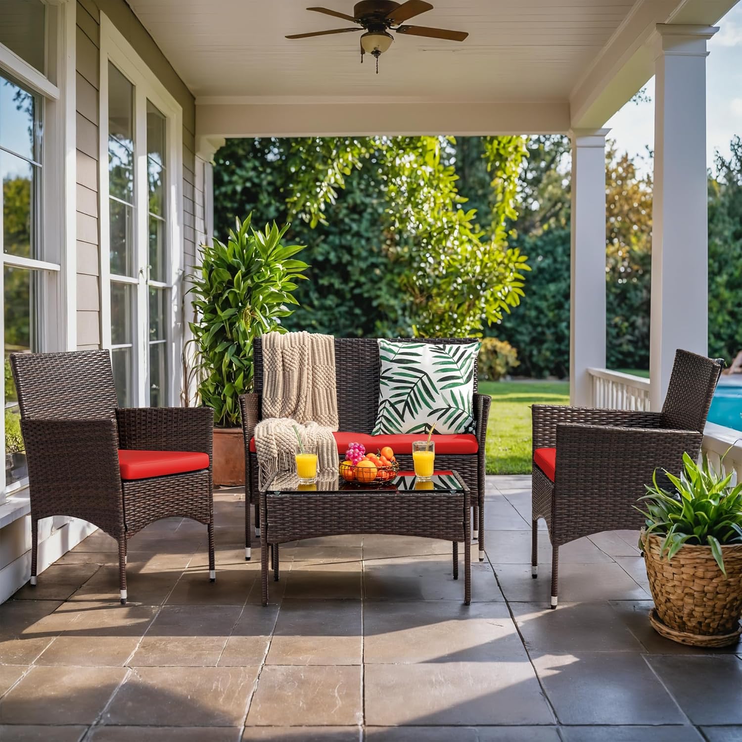 Homall 4 Pieces Outdoor Patio Furniture Sets Rattan Chair Wicker Set, Outdoor Indoor Use Backyard Porch Garden Poolside Balcony Furniture Sets Clearance (Brown and Beige) wourant