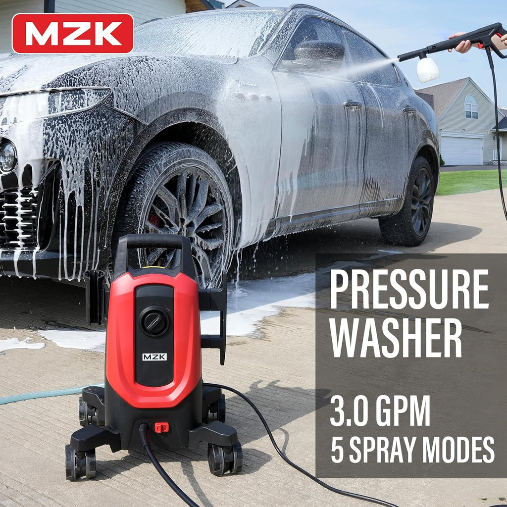 MZK electric high-pressure cleaner with 360° quick-connect nozzle and easily replaceable foam cannon wourant