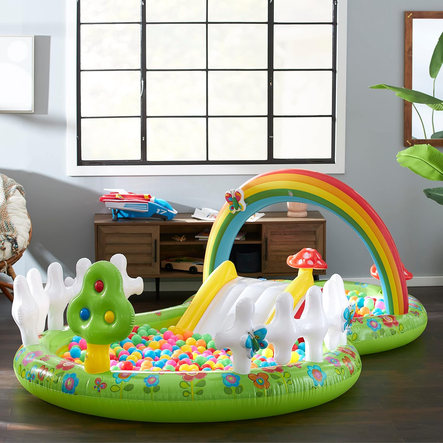 Intex 96" x 78" x 28" Inflatable Jungle Adventure Play Center Spray Kiddie Pool - Backyard Kids Water Slide, Outdoor Blow-Up Splash Pad for Toddlers wourant