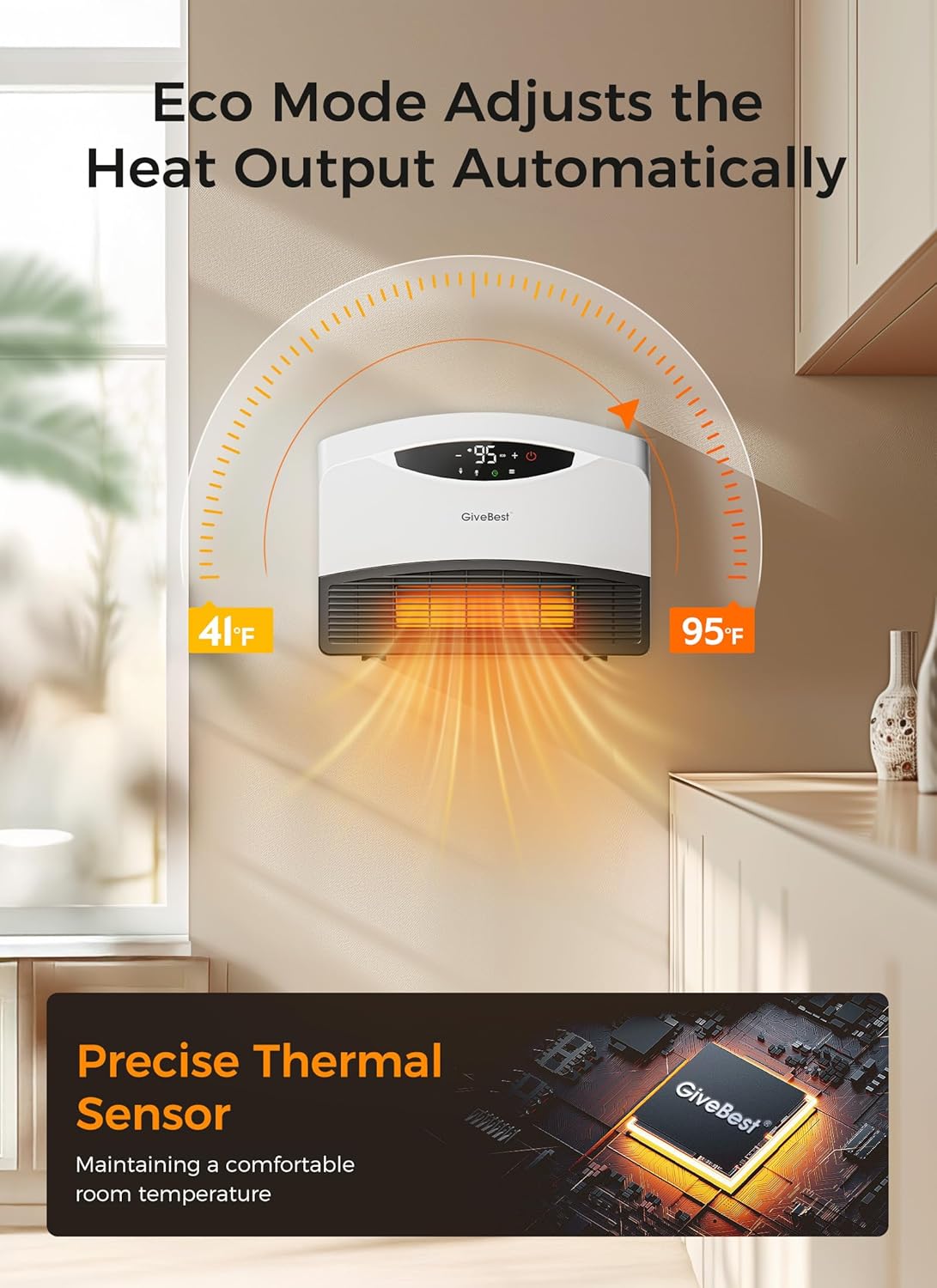 GiveBest Electric Wall Heater with WiFi and Remote Control, Floor or Wall Mounted Heater, Large Room Coverage, 3 Heating Modes, 1500W Fast Heating Space with Thermostat for Indoor Room Use wourant