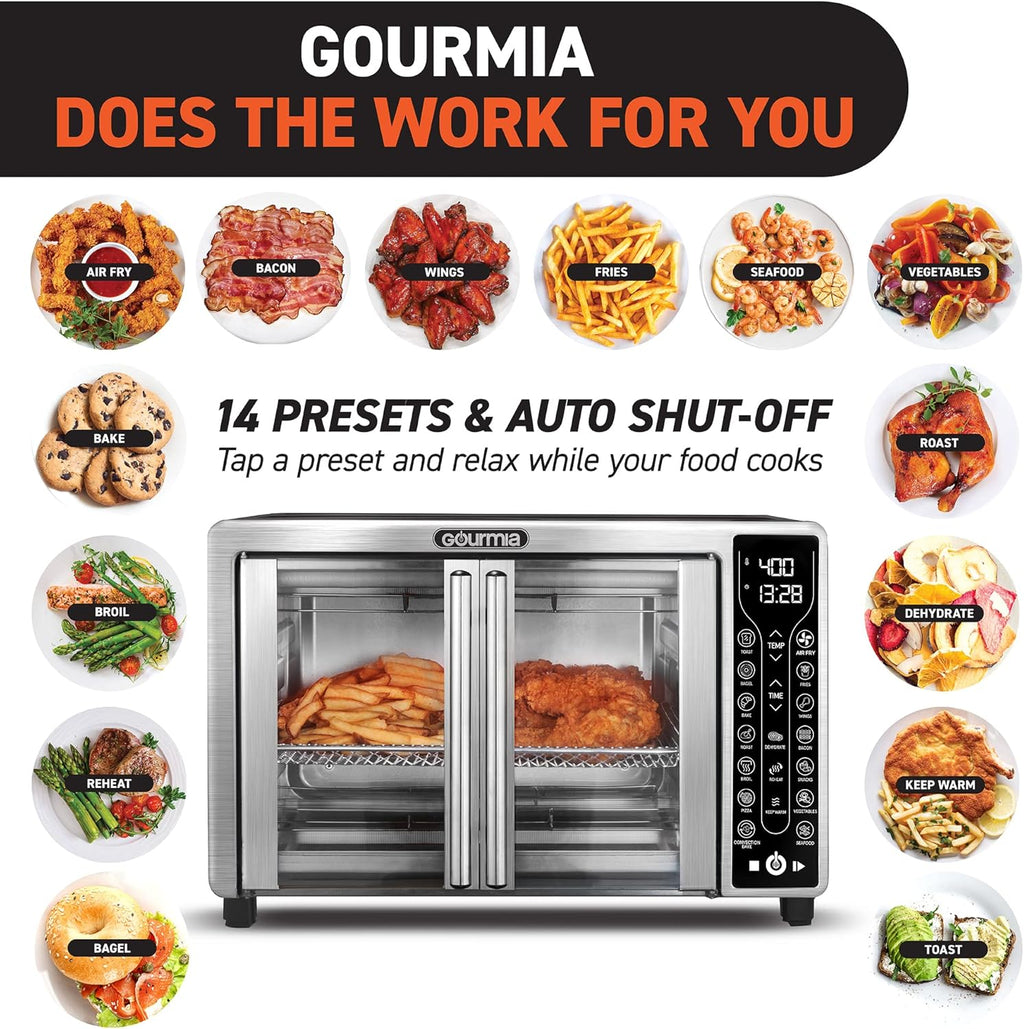 Gourmia Oven Air Fryer Combo with 17 Cooking Presets, 24L Capacity, Convection Rack, Baking Tray, Recipe Book GTF7460 wourant