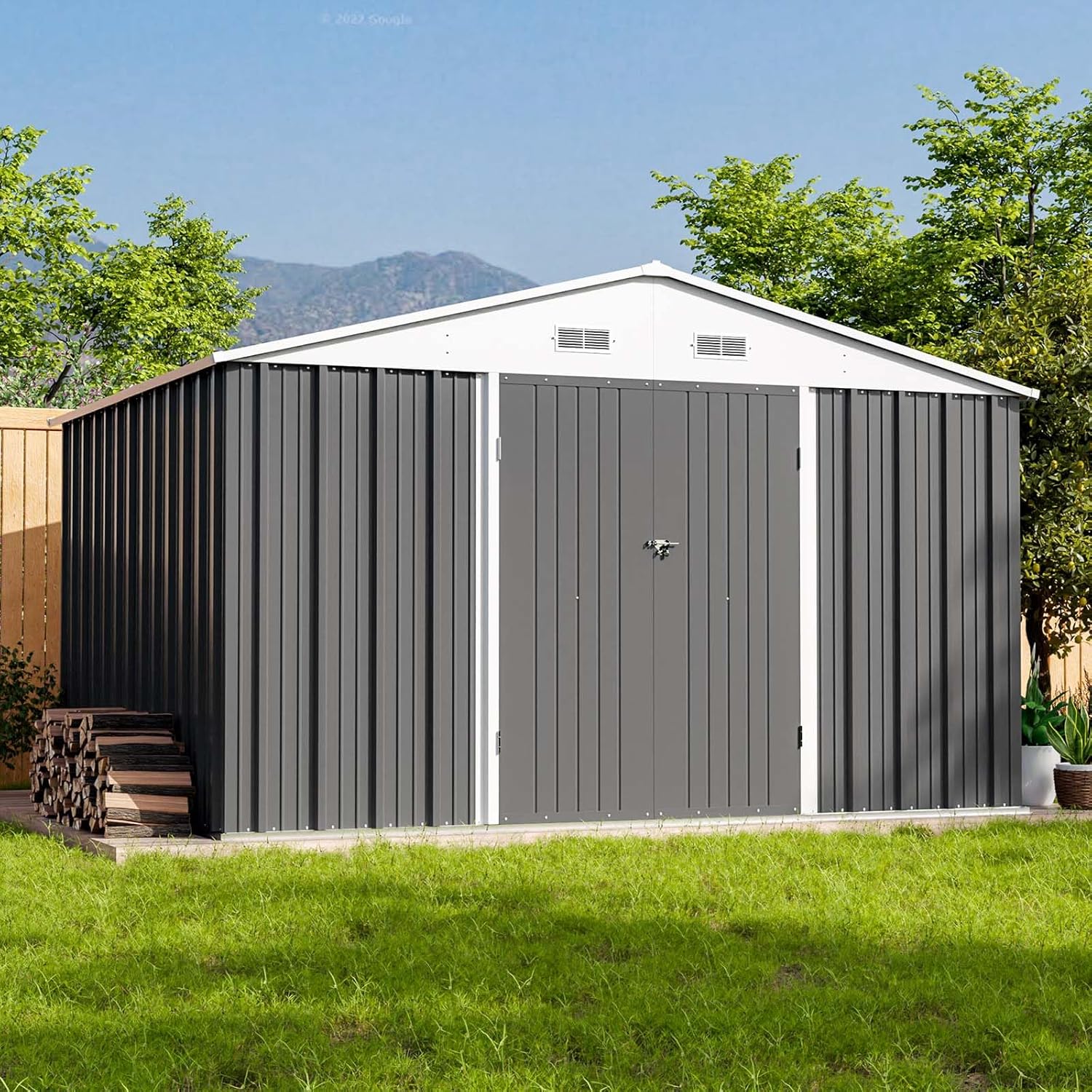 Patiowell 5x3 FT Outdoor Storage Shed Tool Shed with Sloping Roof and Lockable Door Metal Shed wourant