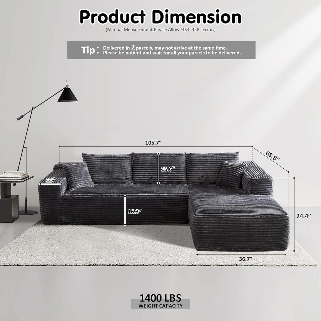 Ovios 104" Cloud Section Sofa L-shaped lounge chair, modern modular sofa wourant