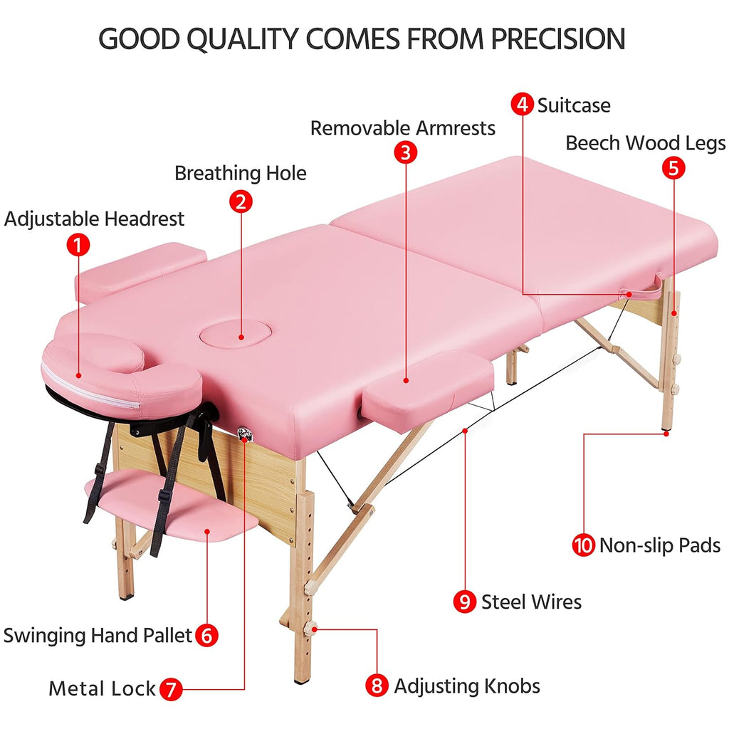 Yaheetech Massage Table Portable Lash Beds Spa Bed Massage Couch Foldable Spa Tables Adjustable 2 Fold with Non-Woven Bag 24 inch, Black wourant