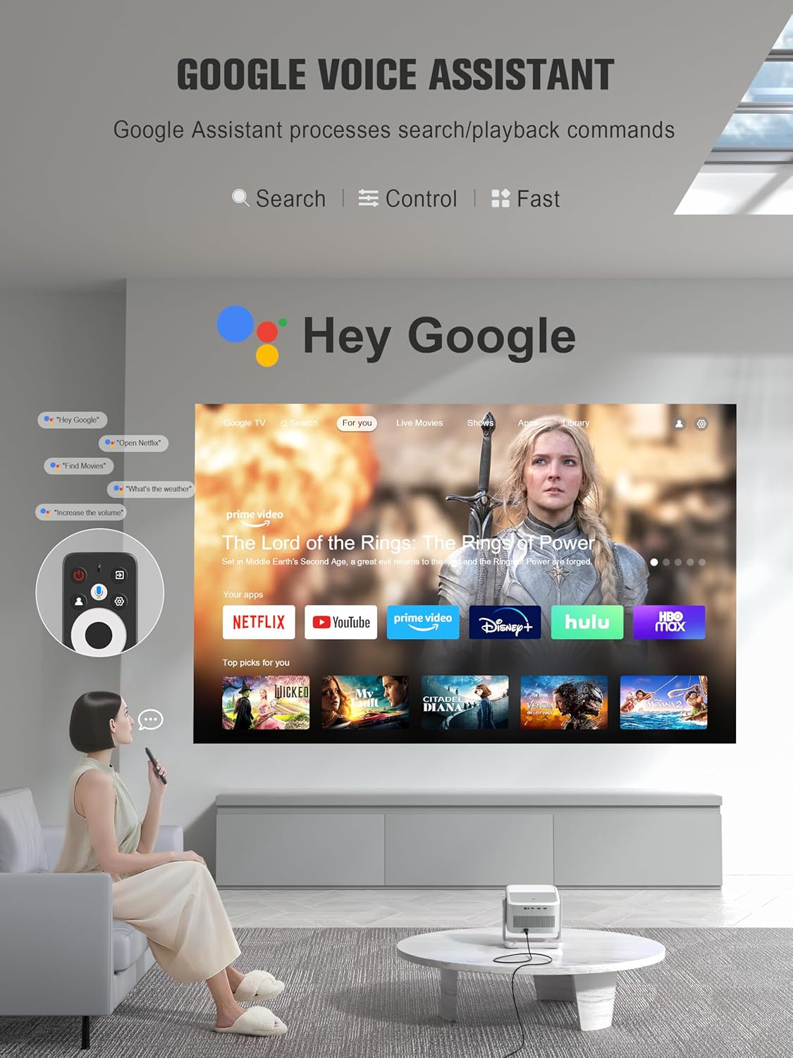 Official Licensed Google TV 4K Smart Projector with WiFi and Bluetooth, VOPLLS Outdoor wourant
