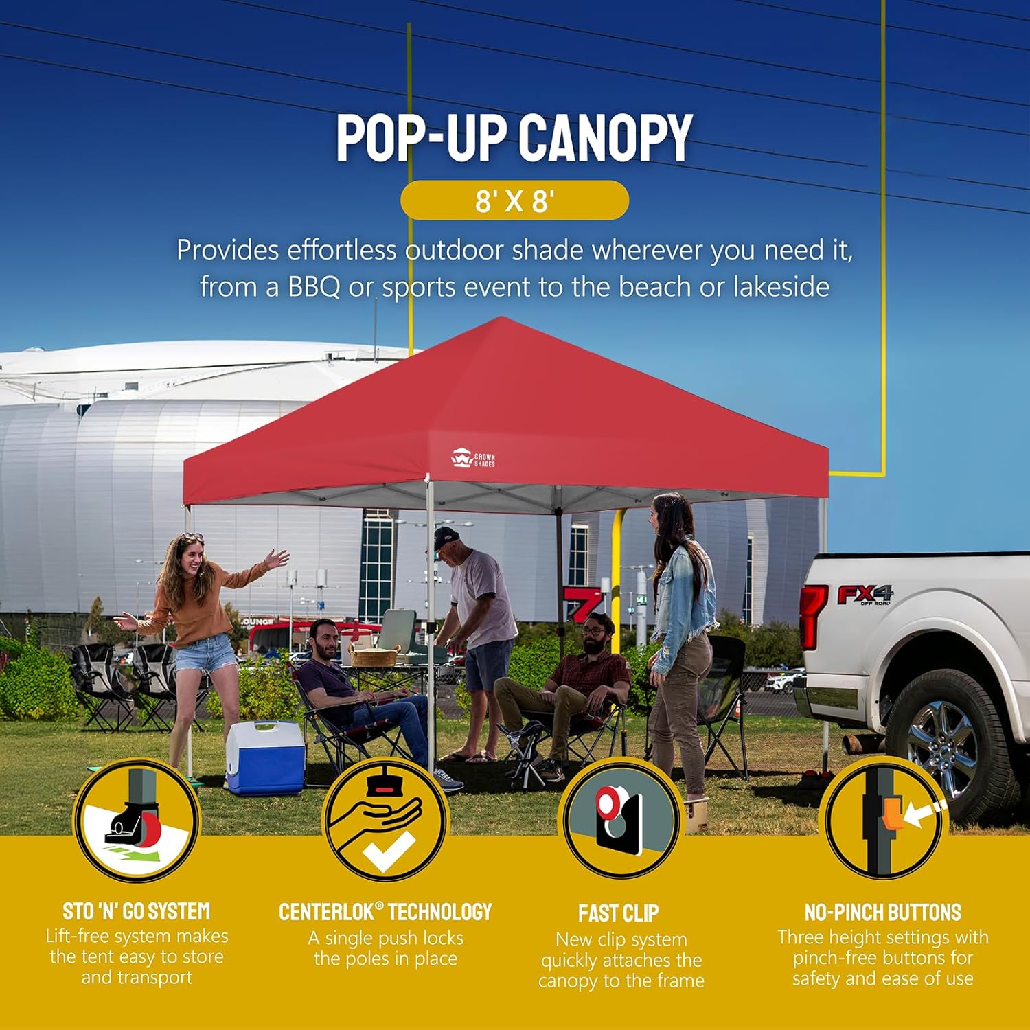 10x10 Pop-Up Awning - One-Click Installation Beach Tent - Outdoor Sunshade Silver Coated Top, 3 Heights and 4 Sand Pockets wourant