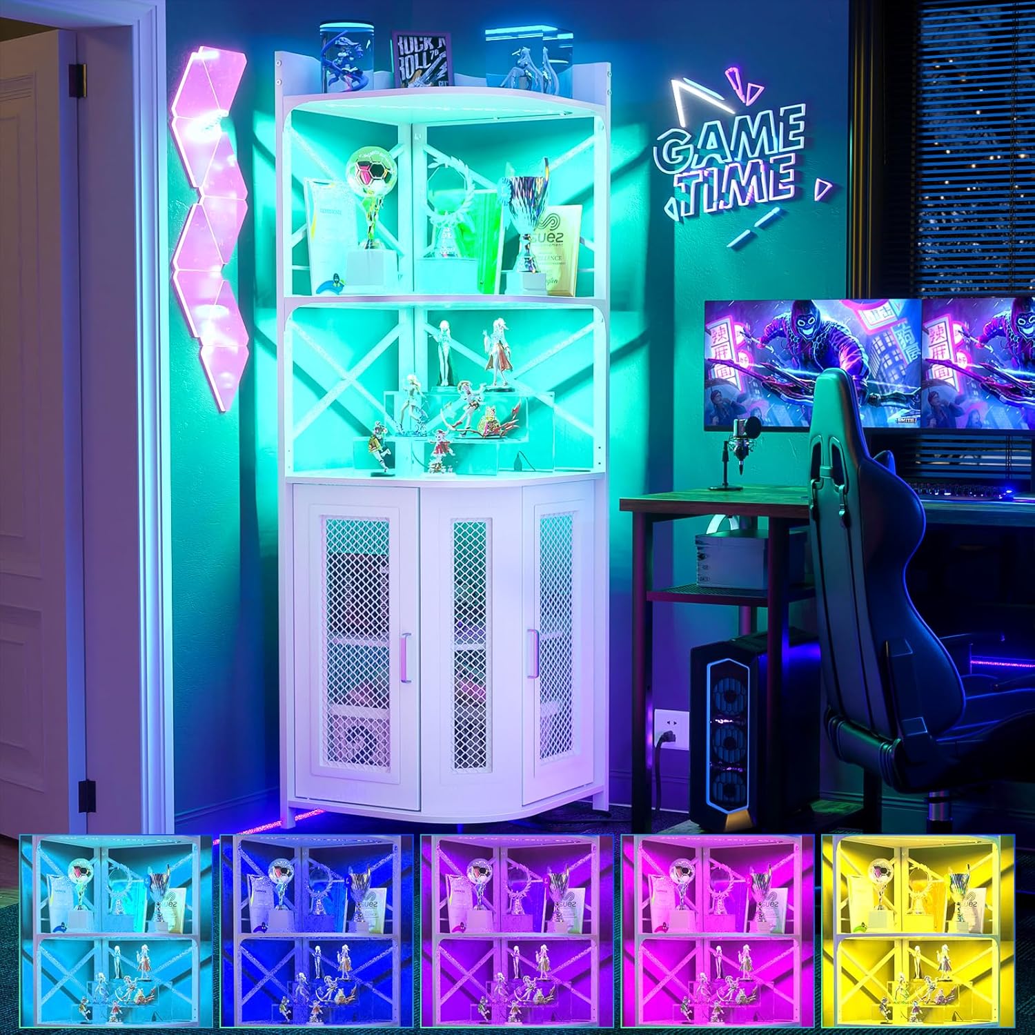 Corner bar cabinet with power socket, industrial style wine cabinet with LED light strip and glass rack, home five-layer wine cabinet bar unit, small space corner display cabinet wourant
