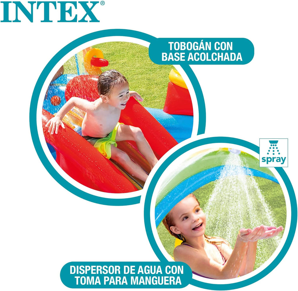 Intex 96" x 78" x 28" Inflatable Jungle Adventure Play Center Spray Kiddie Pool - Backyard Kids Water Slide, Outdoor Blow-Up Splash Pad for Toddlers wourant