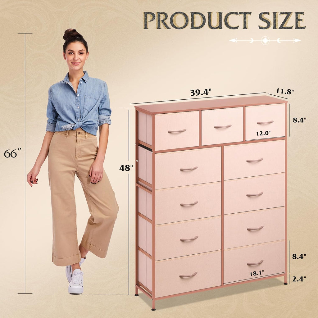Storage Organizer Unit with 11 Fabric Bins, Storage Drawers Organizer with Steel Frame, Tall Storage Tower Organizaton wourant
