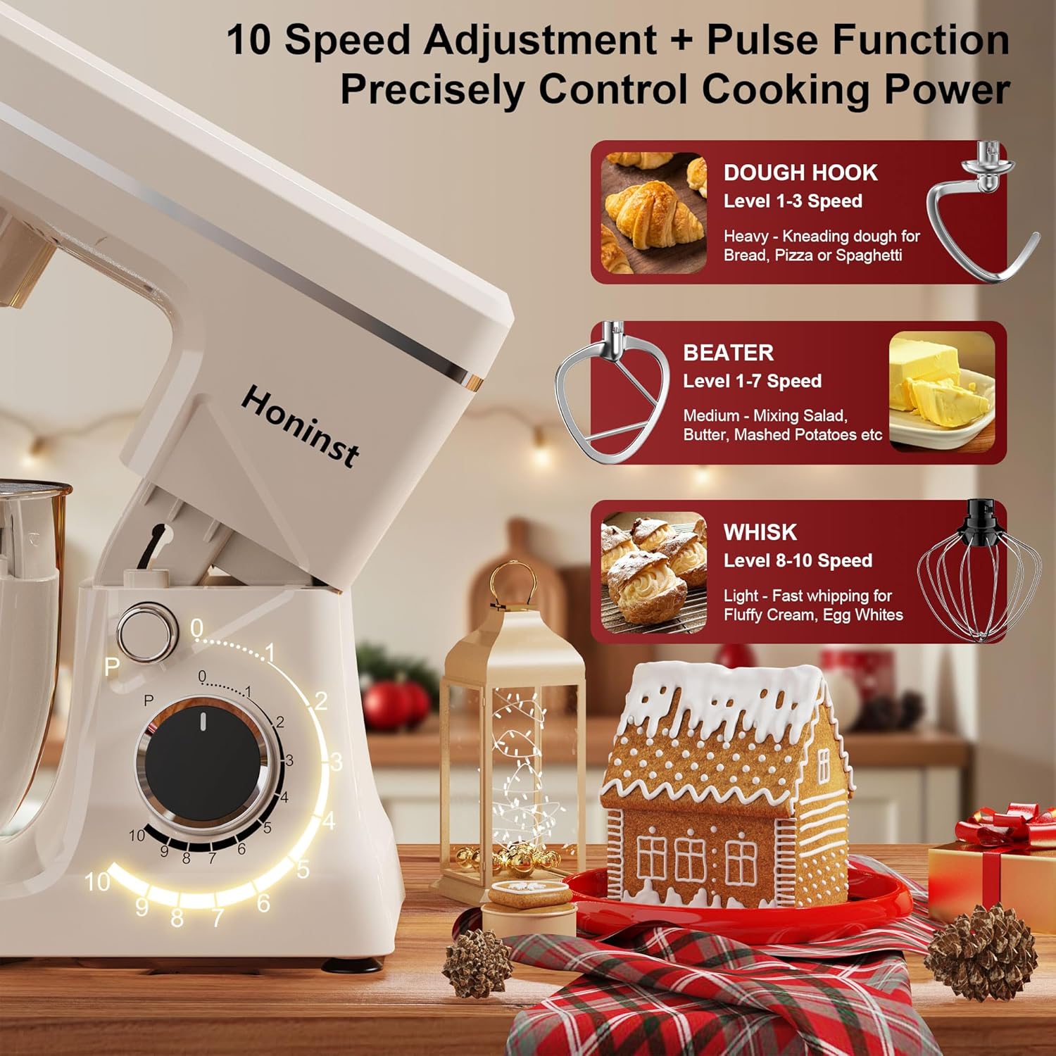 10-Speed Stand Mixer with 8-in-1 Splash Guard, Tilt Head, 6-Quart Stainless Steel Bowl + Dishwasher-Safe Dough Hook/Whisk/Blender/Scraper wourant