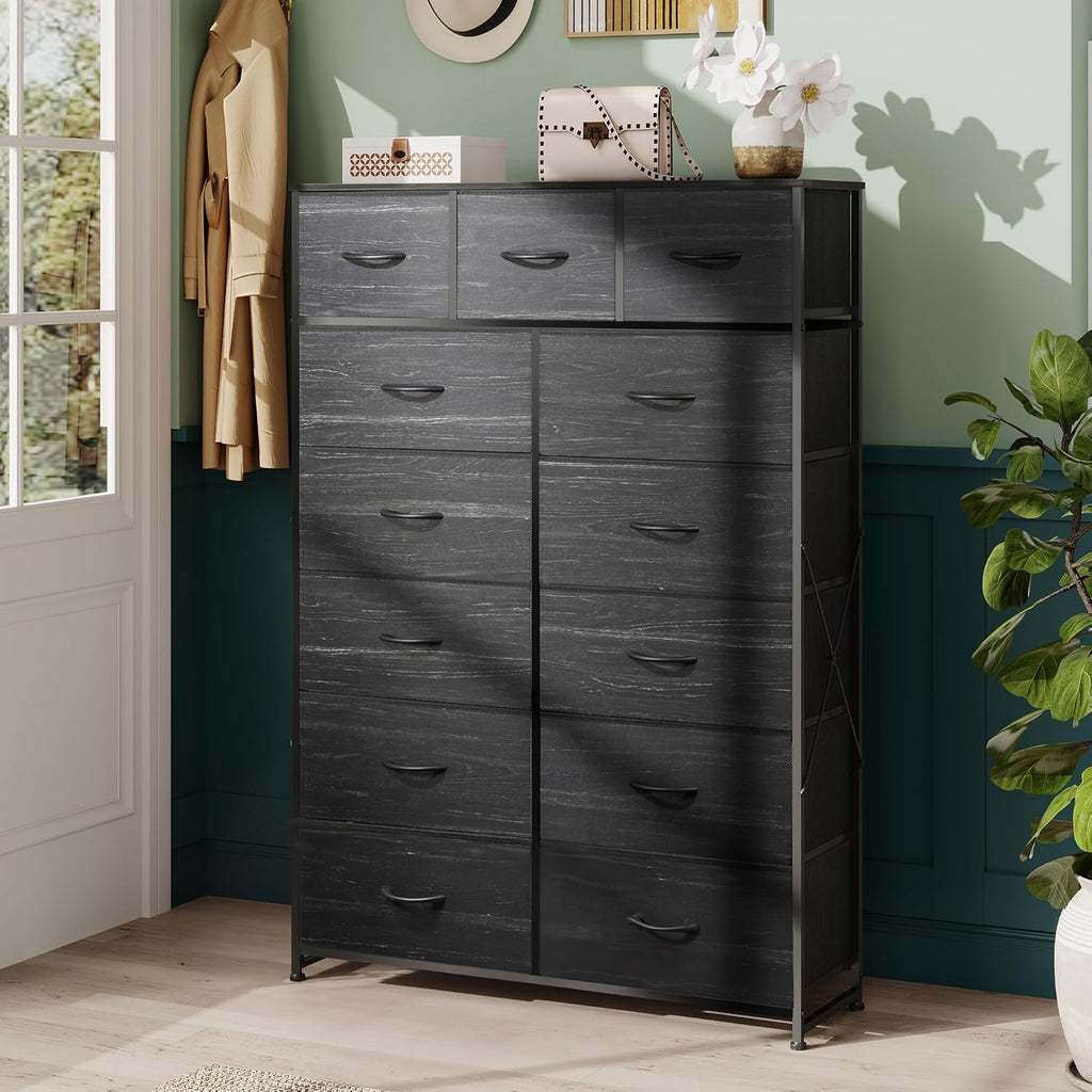 WLIVE Storage Organizer Unit with 13 Fabric Bins, Storage Drawers Organizer with Steel Frame, Tall Storage Tower Organizaton for Living Room, Hallway, Office, Charcoal Black wourant