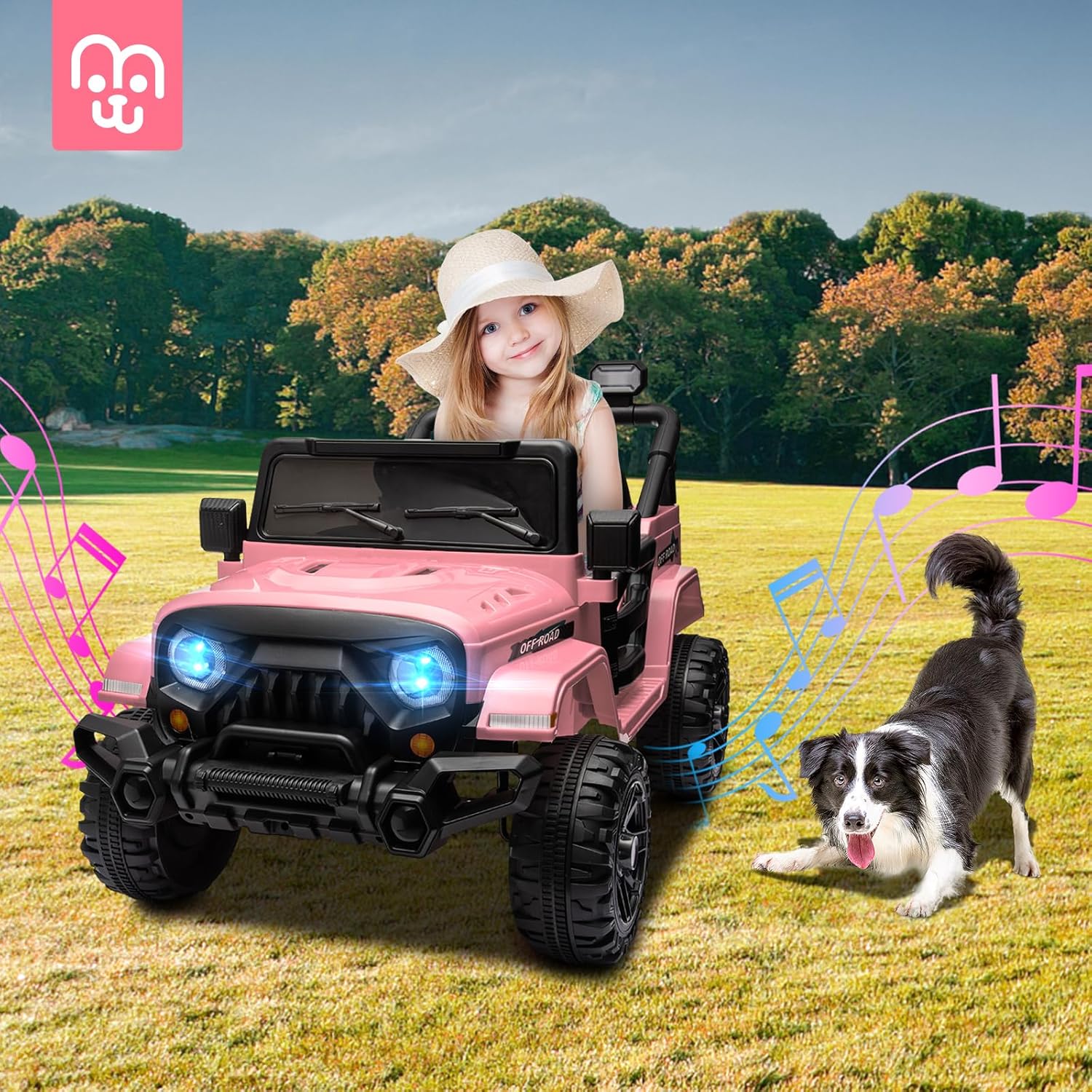 12V Kids Electric Ride on Truck Car Remote Control, Twin 35W Motors 3.5MPH Max Speed, Bluetooth USB Music Player, 4 Wheels Suspension LED Lights Safety Belt, Gift for Boy & Girl-Rosy wourant
