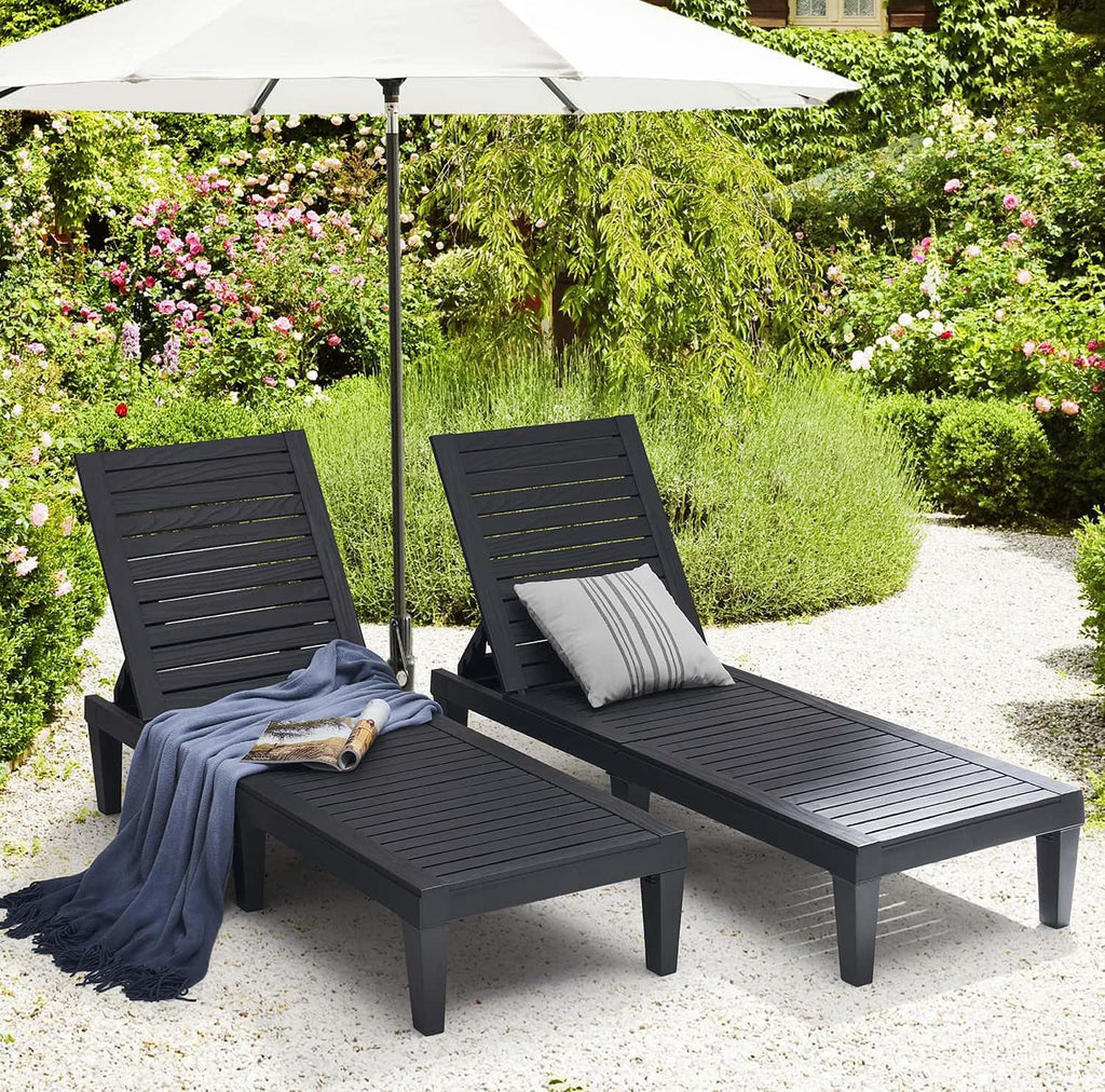 Patio Chairs - Black Chaise Lounge Chair Outdoor 5-Position Adjustable Sun Tanning Chair Waterproof Pool Lounge Chairs Set of 2 Reclining Lawn Chair, Lightweight Outdoor Lounge Chairs wourant