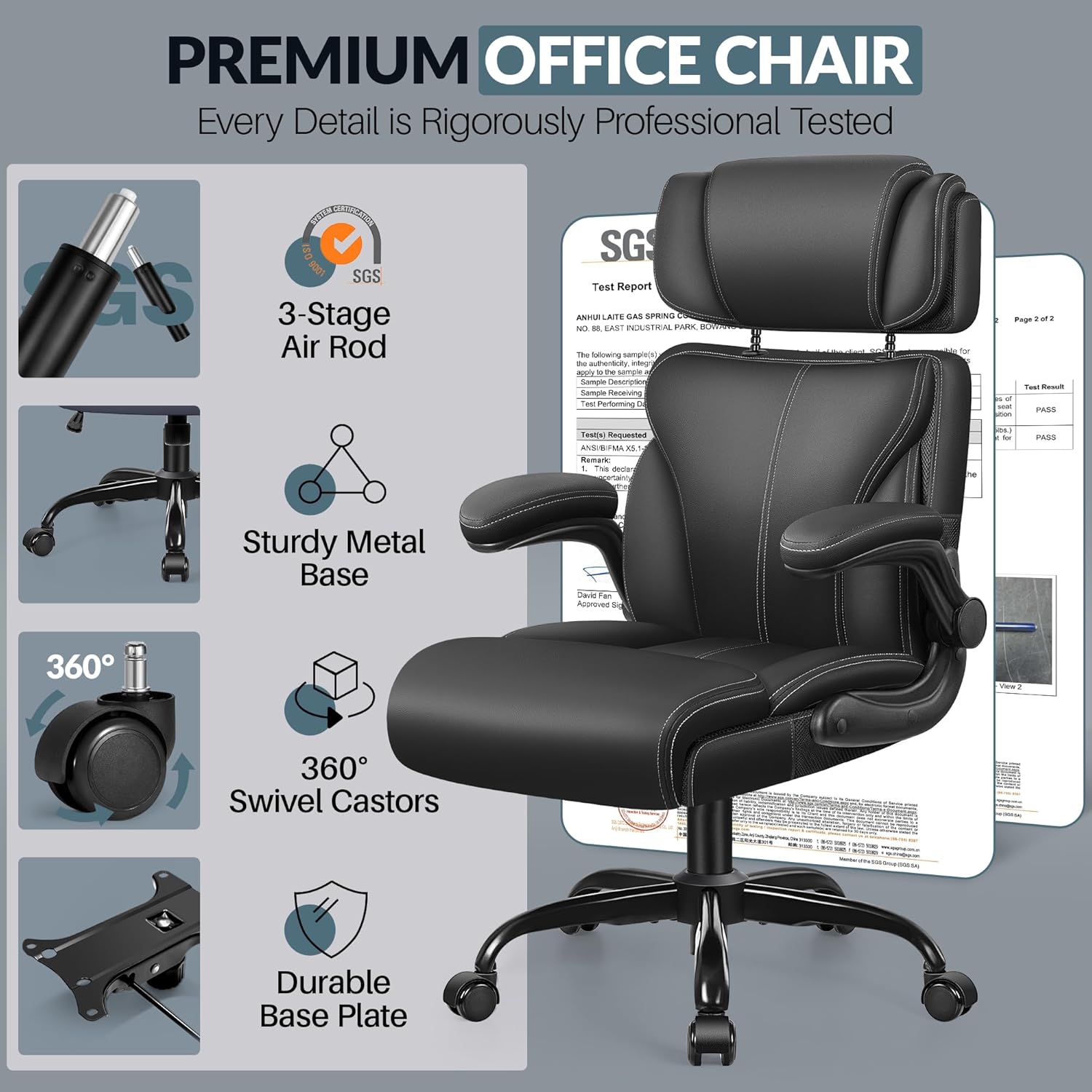 Office Chair Large High-Foot Computer Desk Chair, Breathable Leather Chair Lumbar Support Rotating Computer Chair wourant