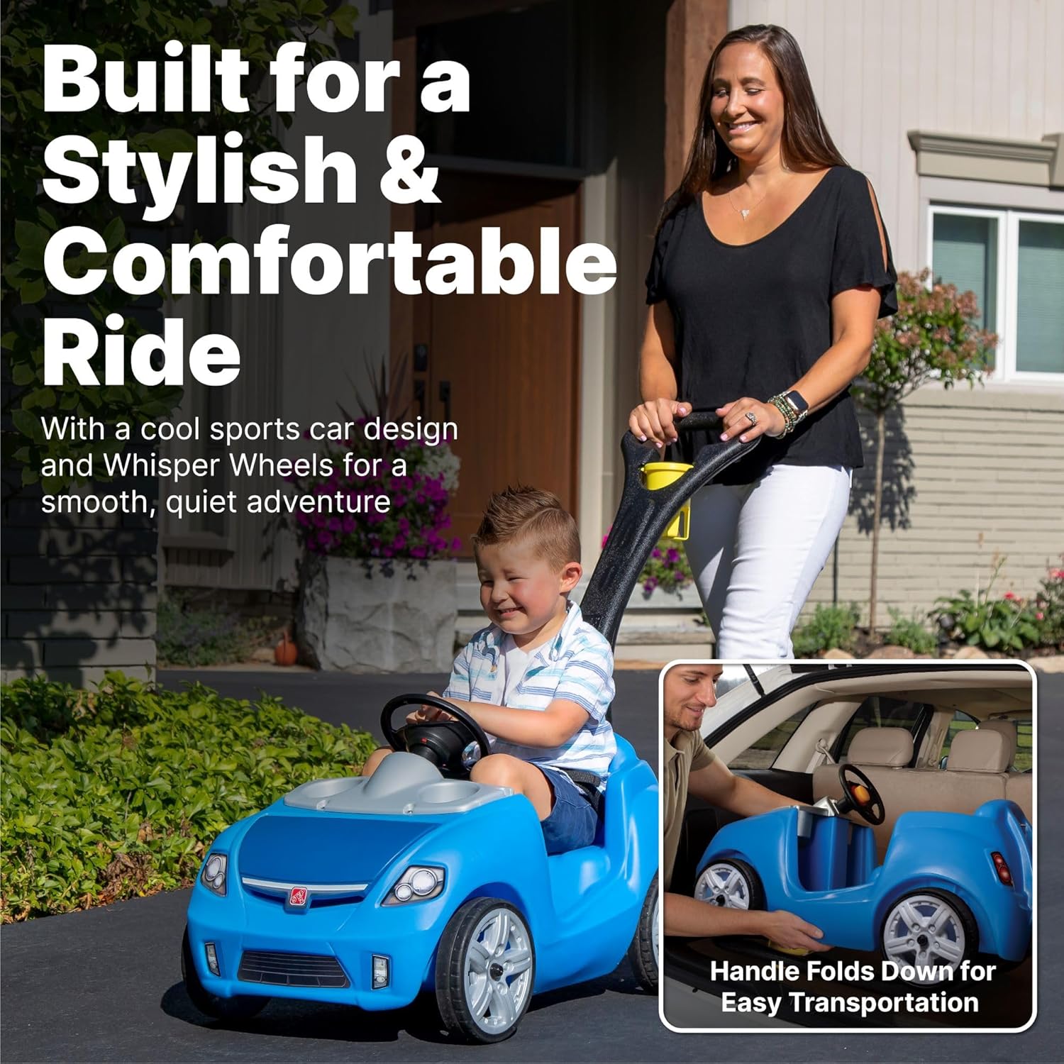 Step2 Whisper Ride II Ride On Push Toy Car Pink Ride On Car Seat Belt Easy Storage Transport wourant