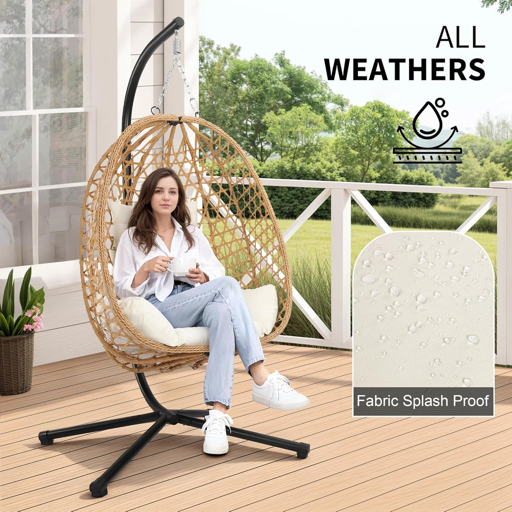 Egg Chair with Stand Patio Wicker Hanging Chair Hammock Swing Chair 350LBS Capacity wourant