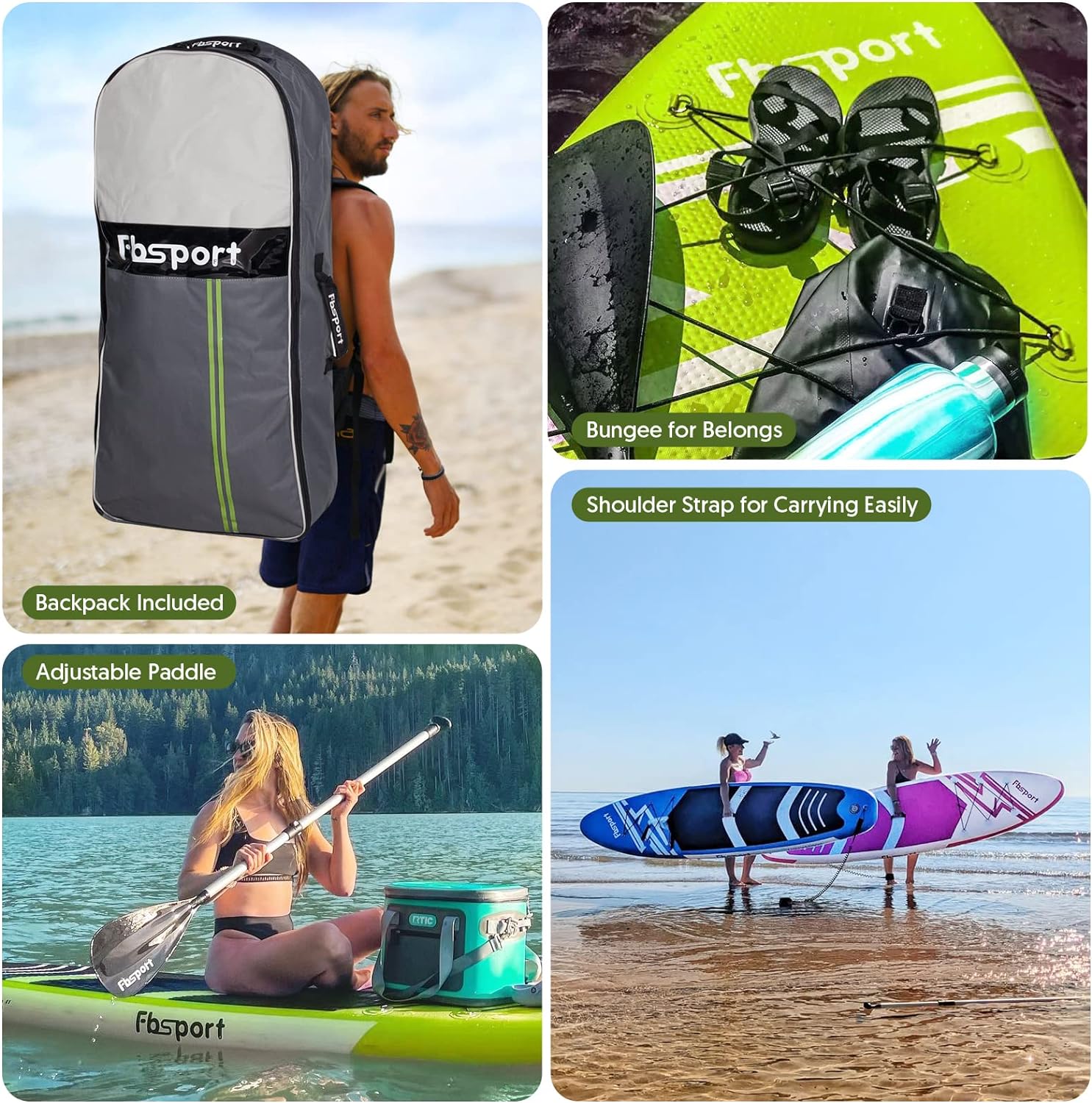 FBSPORT 11' Premium Stand Up Paddle Board, Yoga Board with Durable SUP Accessories & Carry Bag | Wide Stance, Surf Control, Non-Slip Deck, Leash, Paddle and Pump for Youth & Adult wourant