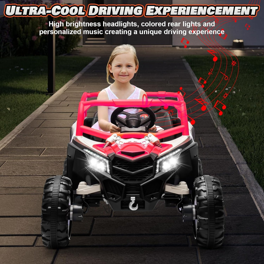 JOYRACER Kids Remote Control Car with 4 x 150W Motors, Shock Absorbers, Bluetooth, MP3 Player, and Headlights wourant