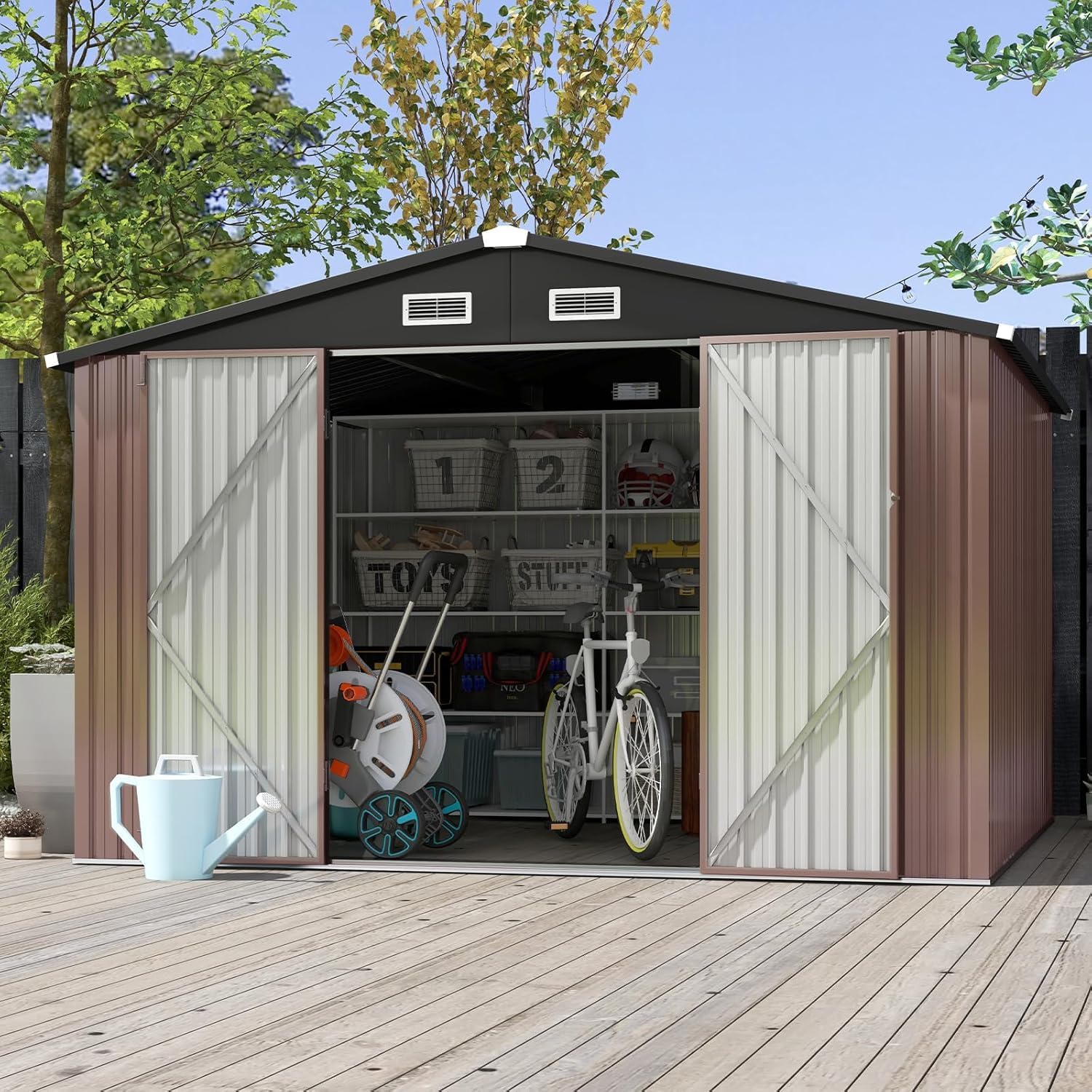 Aoxun 6.2x4 FT Shed Outdoor Storage Shed Metal Garden Shed Slooping Roof Tool Shed Bike Shed wourant
