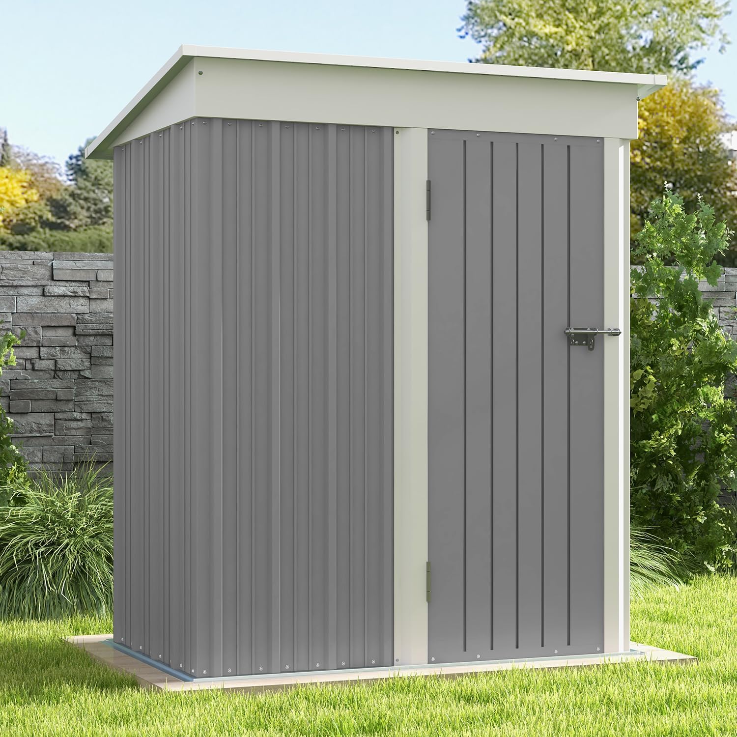 Patiowell 5x3 FT Outdoor Storage Shed Tool Shed with Sloping Roof and Lockable Door Metal Shed wourant
